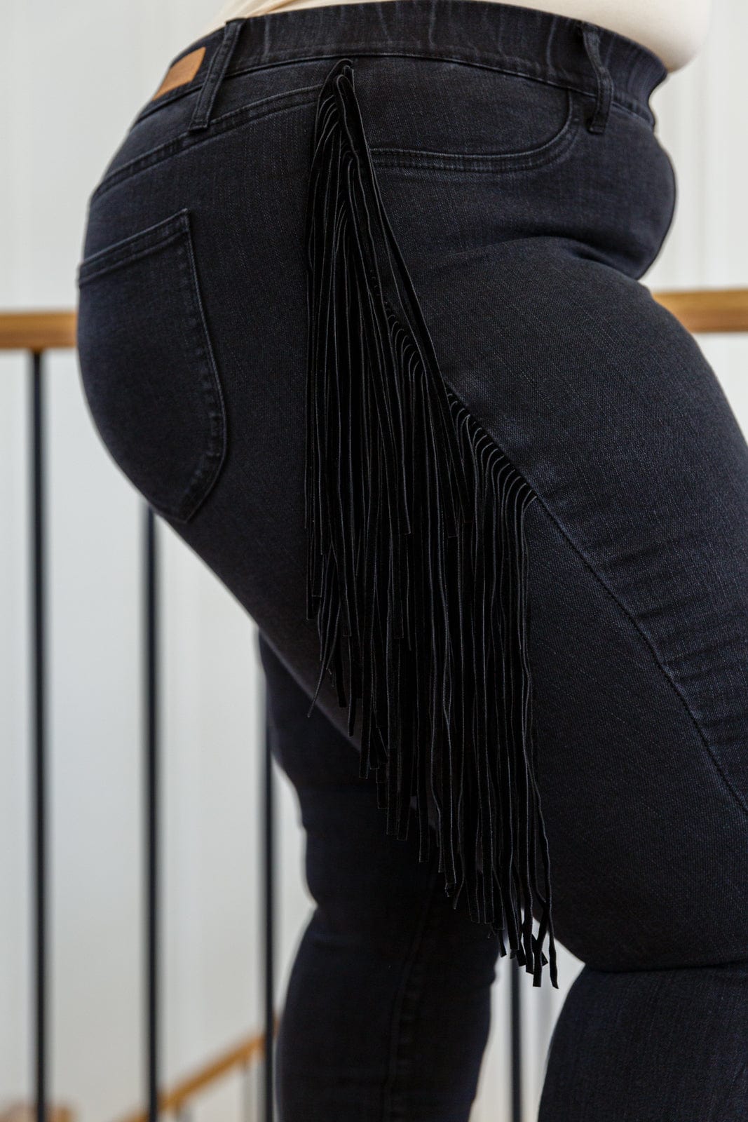 Hilary Side Fringe Skinny Jegging In Black-Womens-Stay Foxy Boutique, Florissant, Missouri