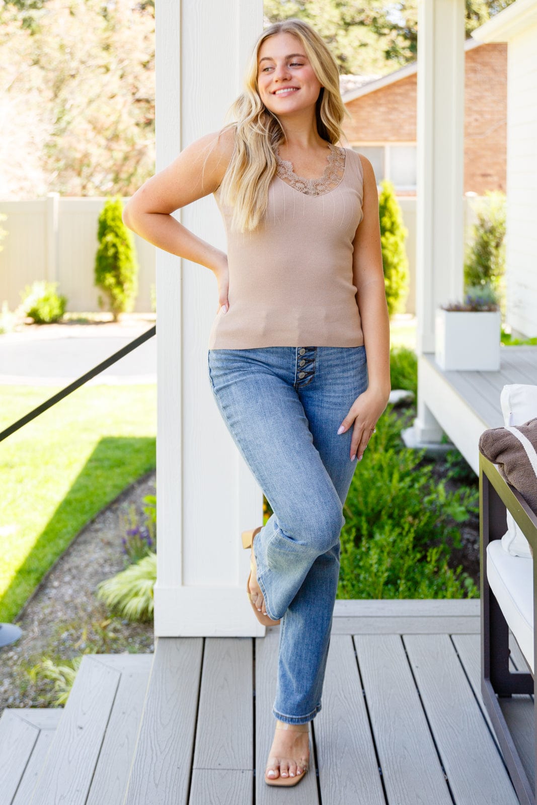 I Can Love You Better Lace Tank in Taupe-Womens-Stay Foxy Boutique, Florissant, Missouri