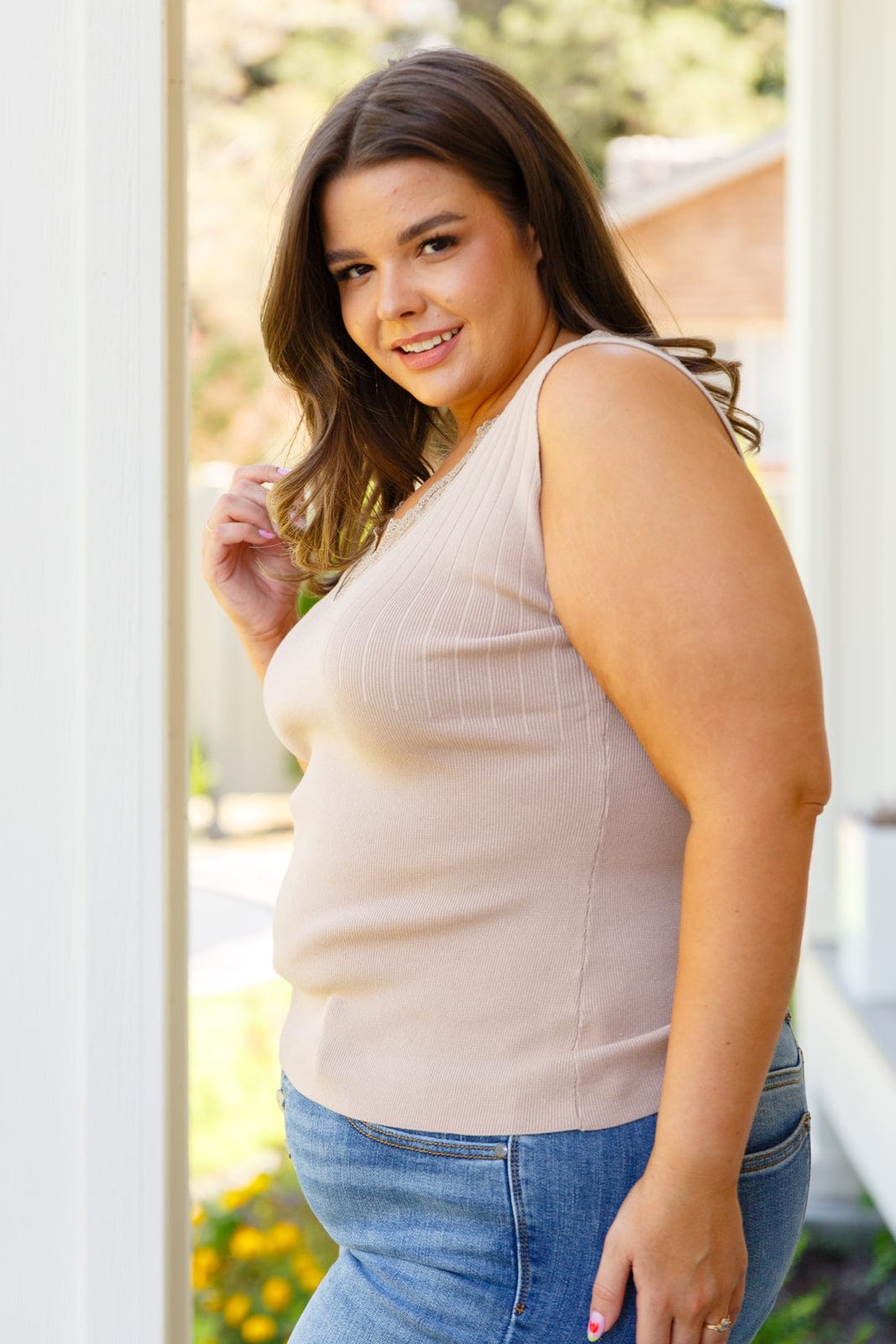 I Can Love You Better Lace Tank in Taupe-Womens-Stay Foxy Boutique, Florissant, Missouri