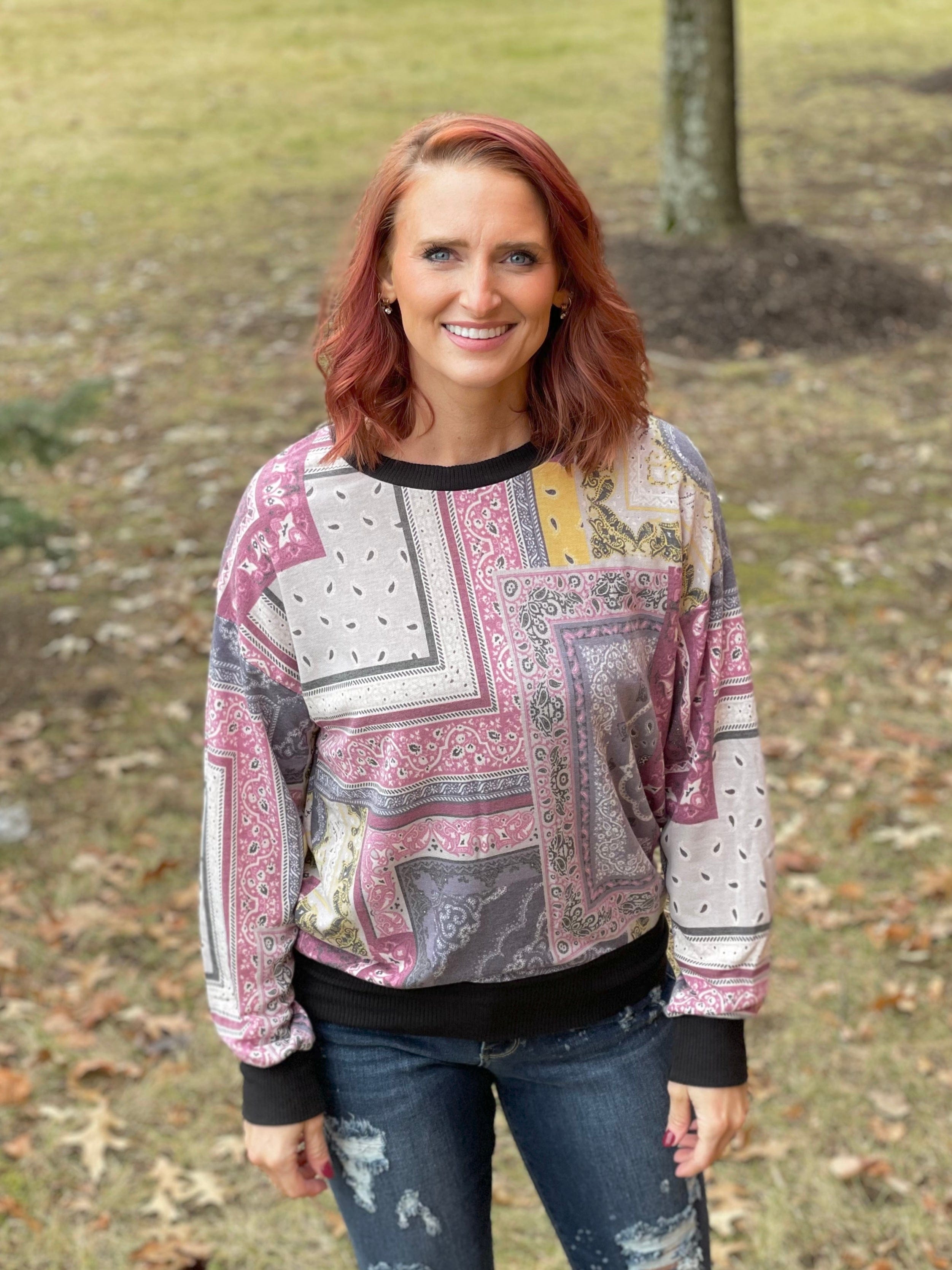 Pretty in Patchwork Top-White Birch-Stay Foxy Boutique, Florissant, Missouri