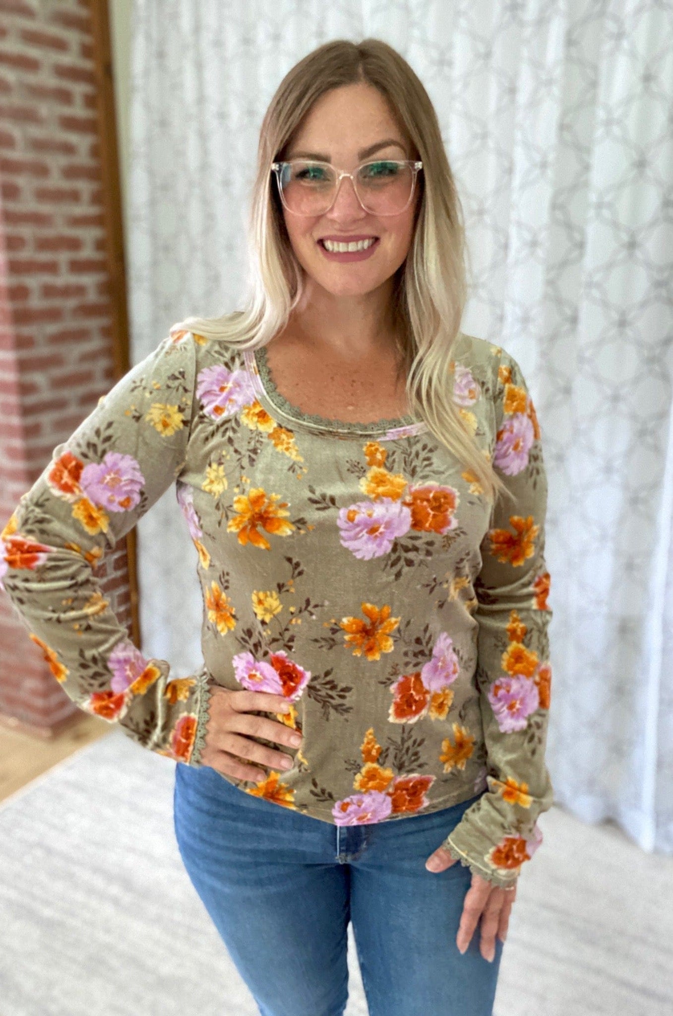 Simply Enchanted Top in Olive-White Birch-Stay Foxy Boutique, Florissant, Missouri