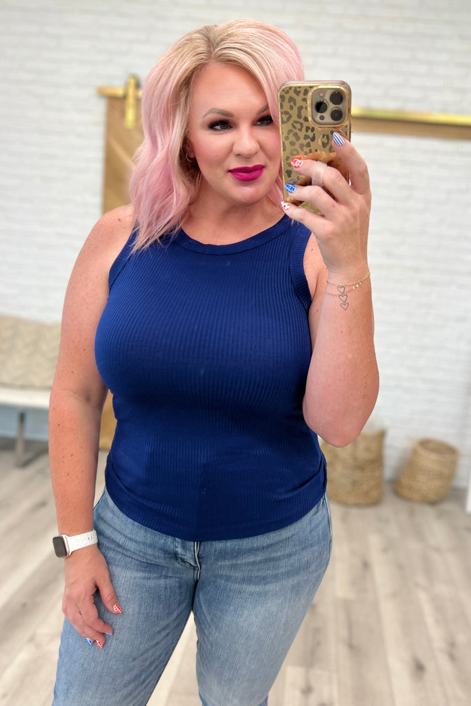 Ribbed Scoop Tank Top in Light Navy-Womens-Stay Foxy Boutique, Florissant, Missouri