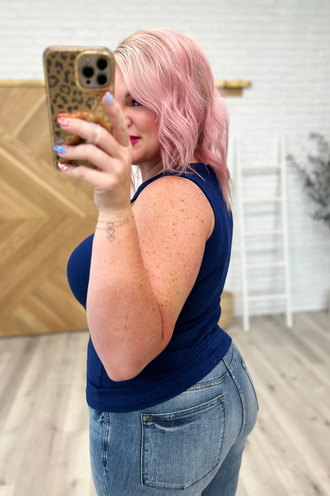 Ribbed Scoop Tank Top in Light Navy-Womens-Stay Foxy Boutique, Florissant, Missouri