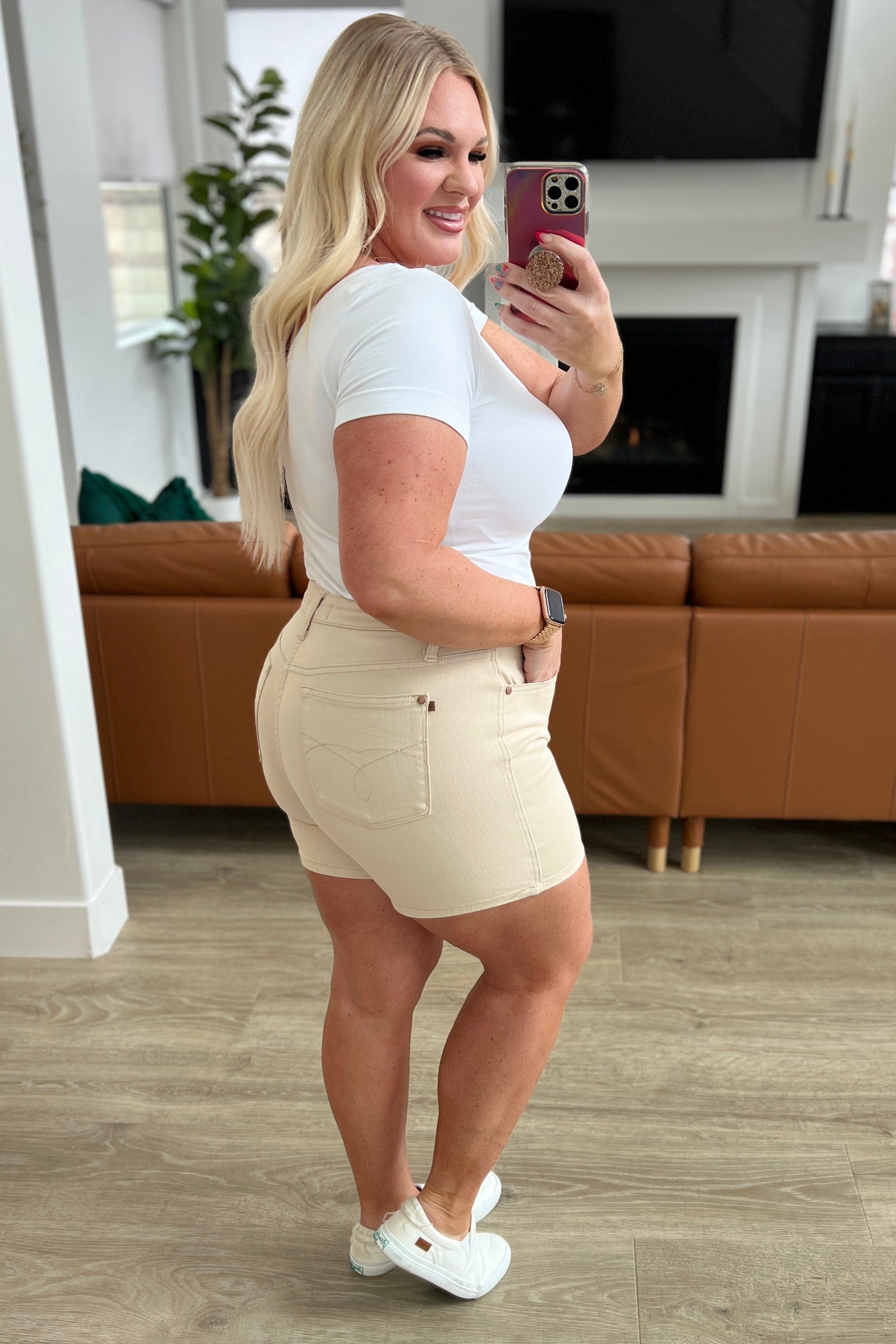 Greta High Rise Garment Dyed Shorts in Bone-Denim-Stay Foxy Boutique, Florissant, Missouri
