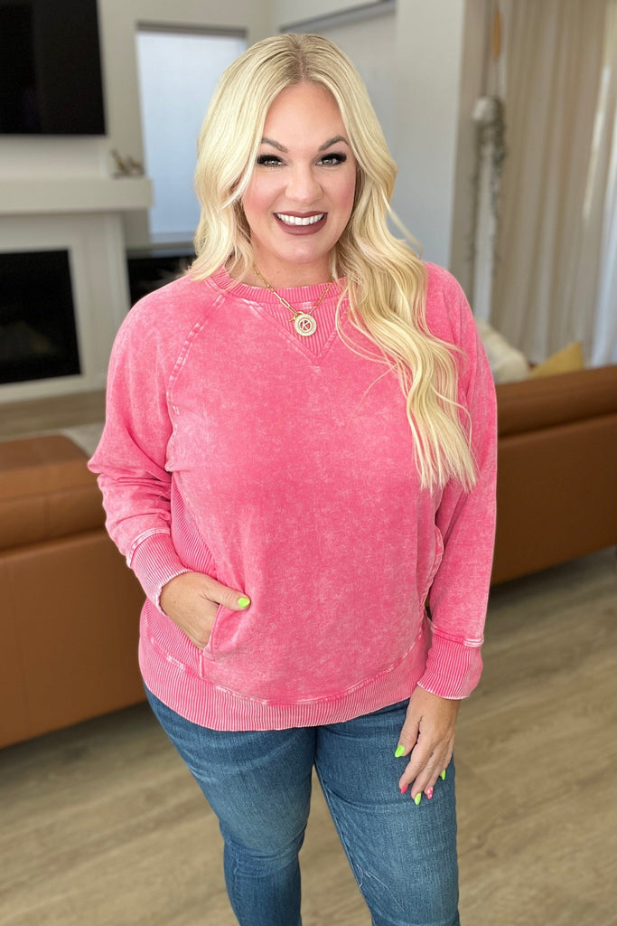 Acid Wash French Terry Pullover in Fuchsia-Womens-Stay Foxy Boutique, Florissant, Missouri
