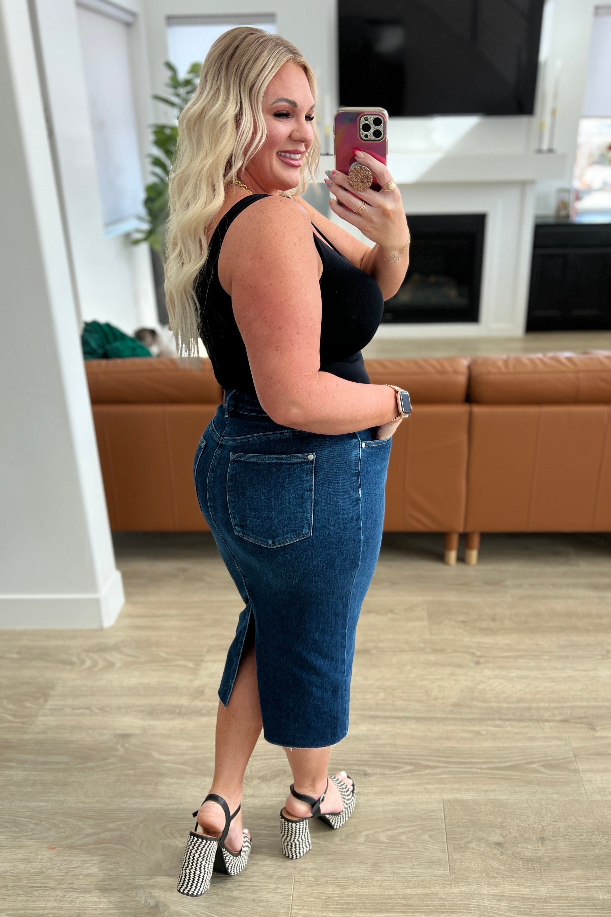 Marcy High Rise Denim Midi Skirt-Womens-Stay Foxy Boutique, Florissant, Missouri