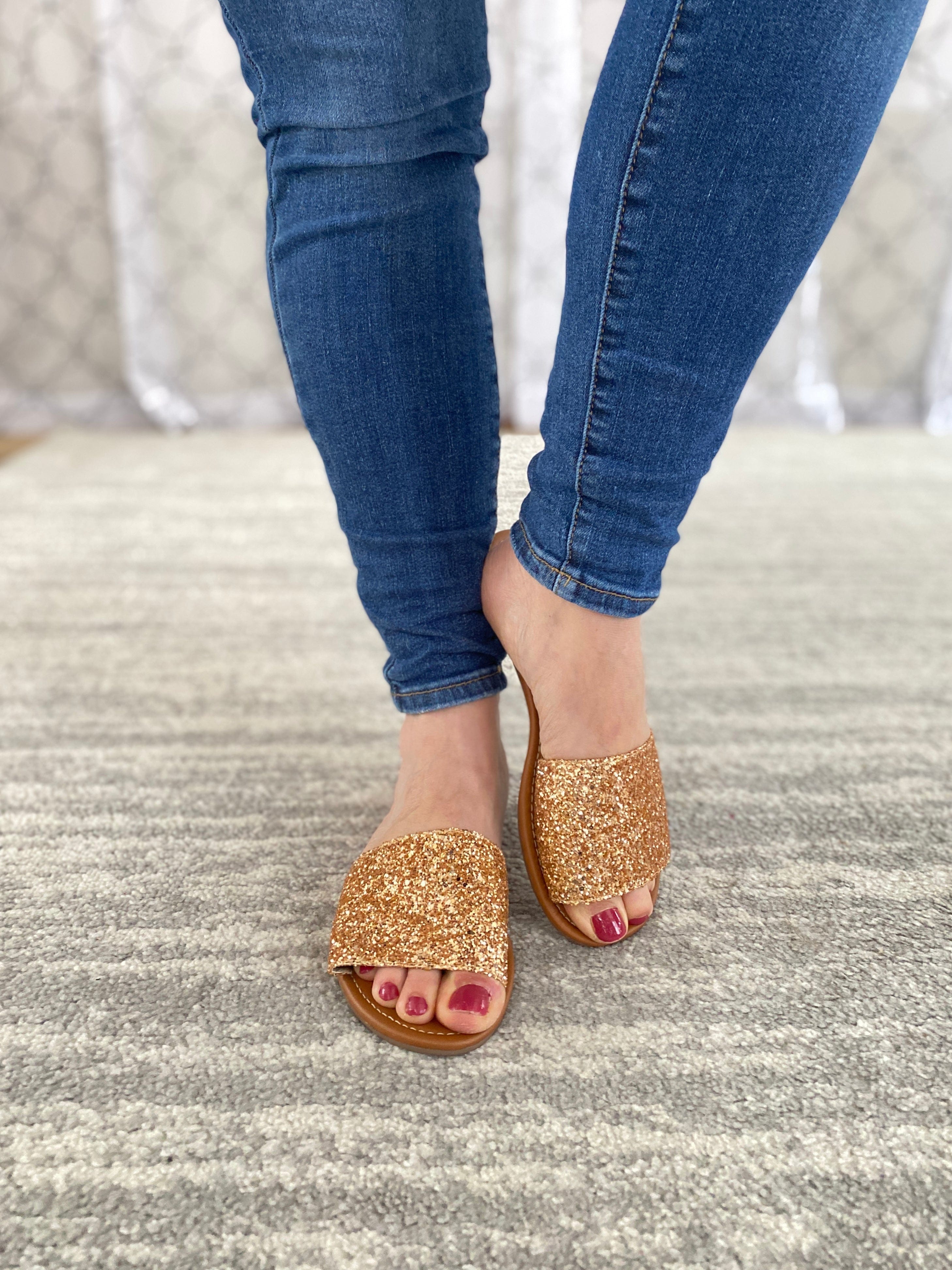 Ritzy Glitter Sandals in Rose Gold-Miami Shoes-Stay Foxy Boutique, Florissant, Missouri