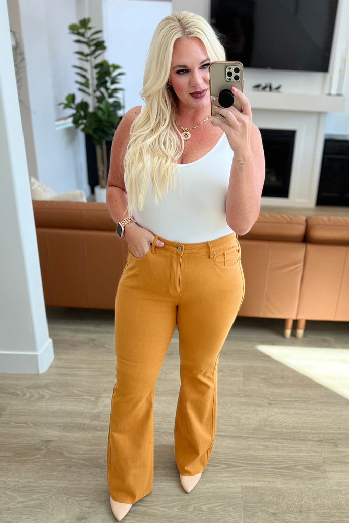 Melinda High Rise Control Top Flare Jeans in Marigold-Womens-Stay Foxy Boutique, Florissant, Missouri