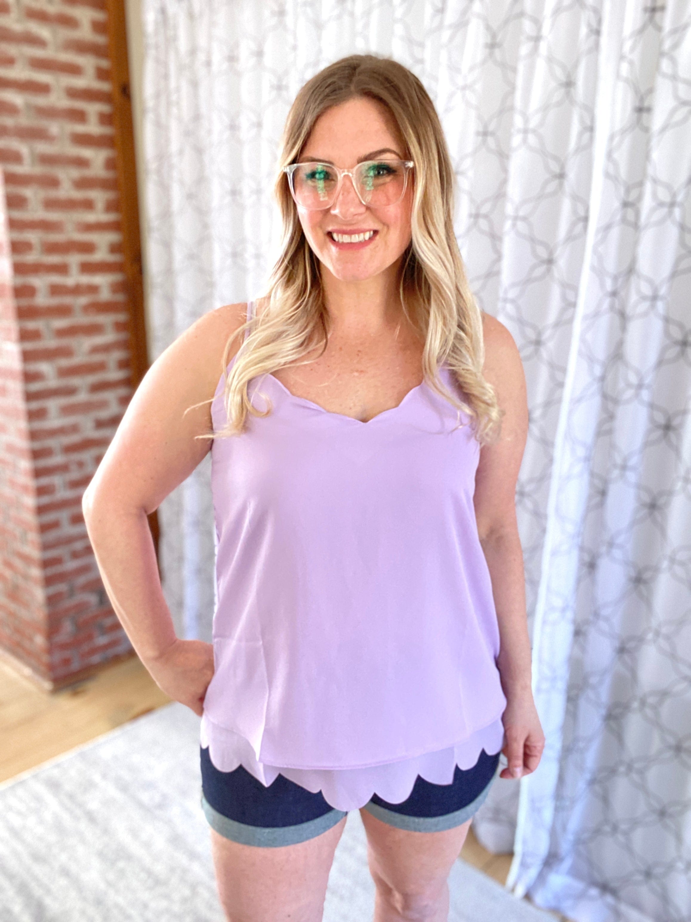 Everyday Scallop Cami in Lavender-White Birch-Stay Foxy Boutique, Florissant, Missouri