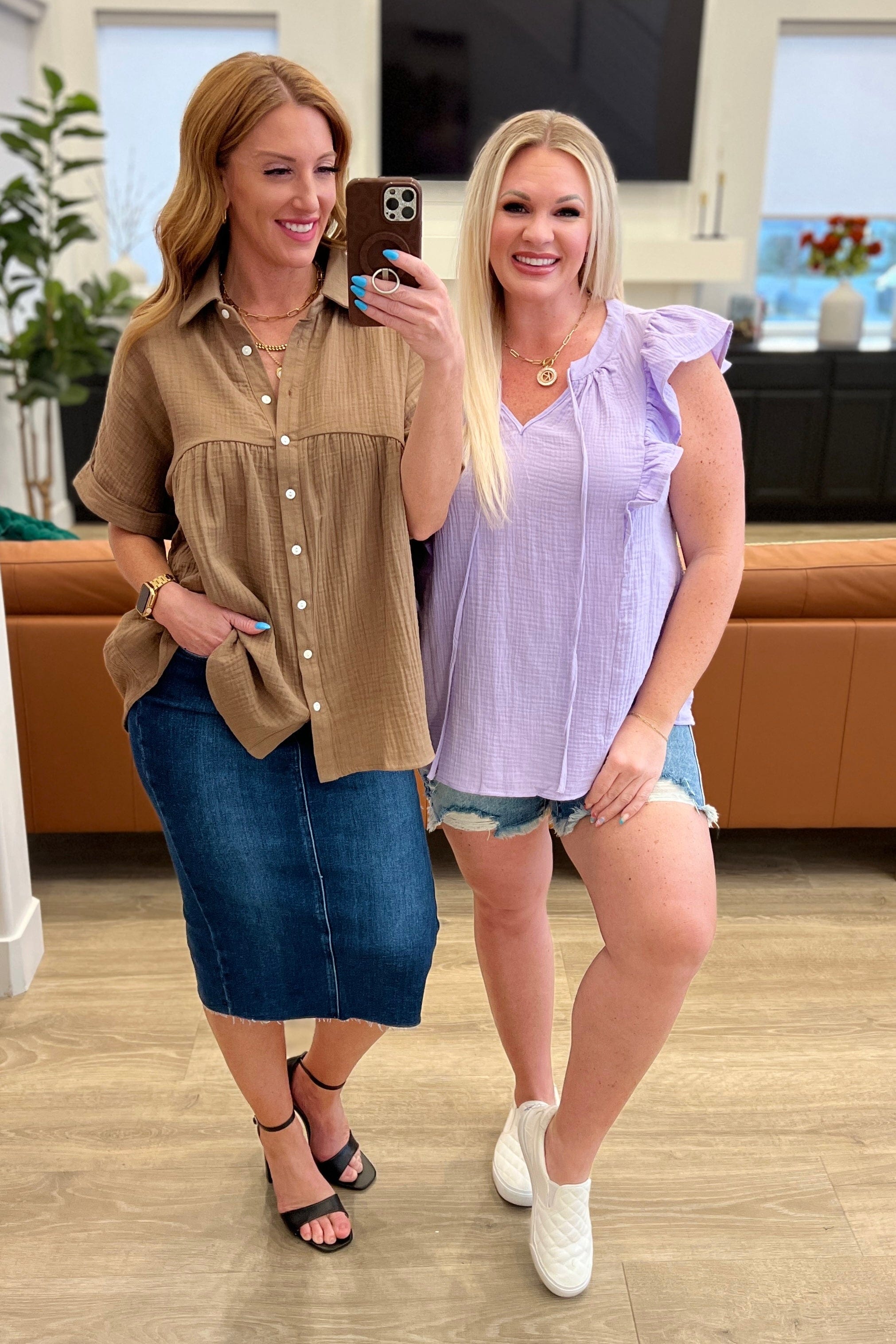 Gauze Keyhole Neckline Flutter Sleeve Blouse in Lavender-Womens-Stay Foxy Boutique, Florissant, Missouri