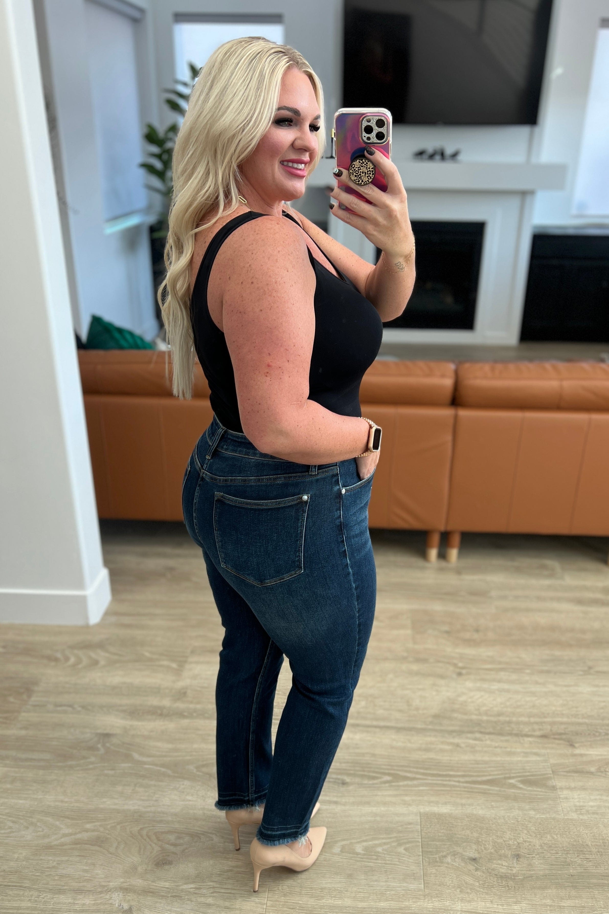 Phillipa High Rise Release Hem Slim Jeans-Womens-Stay Foxy Boutique, Florissant, Missouri