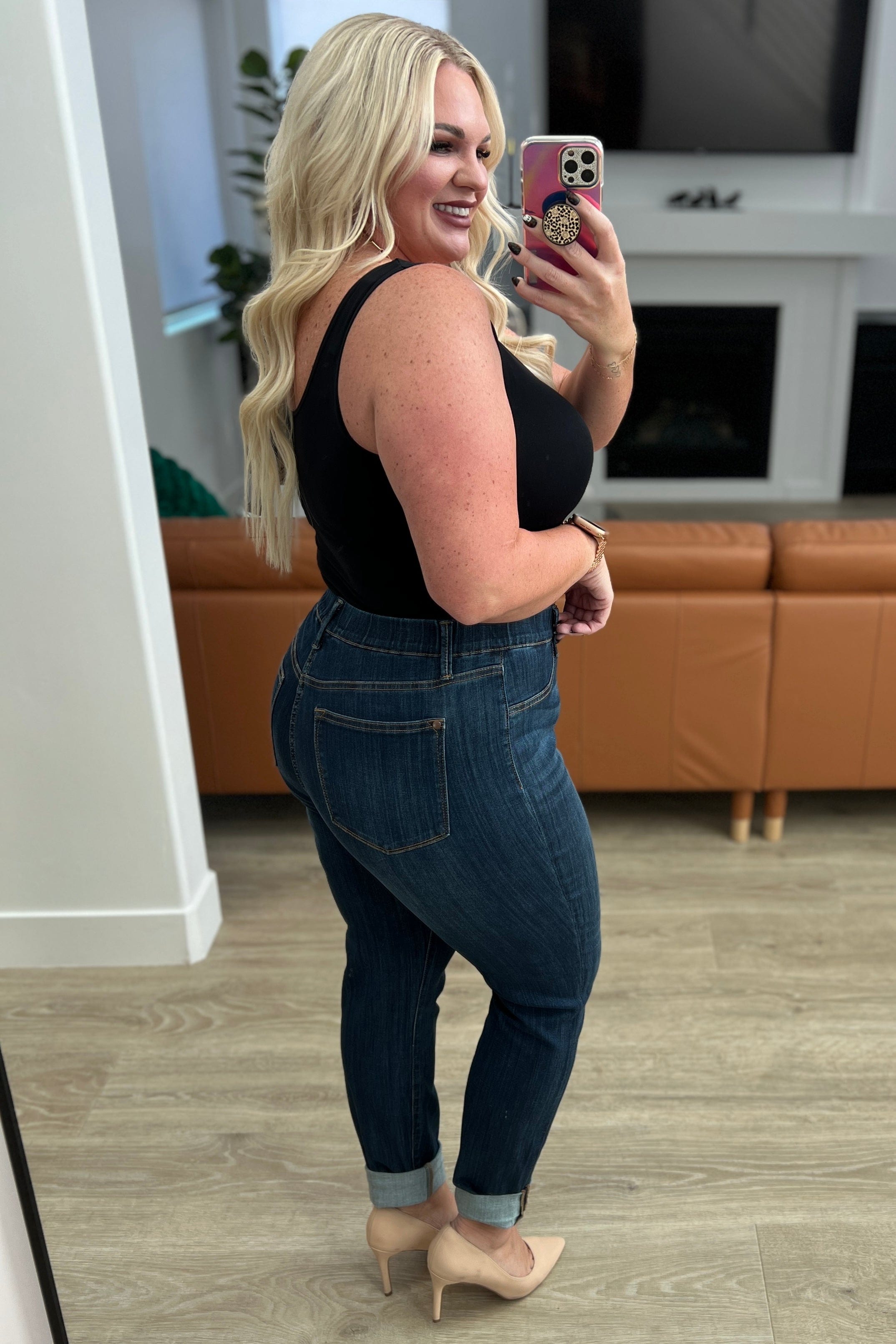 Rowena High Rise Pull On Double Cuff Slim Jeans-Womens-Stay Foxy Boutique, Florissant, Missouri