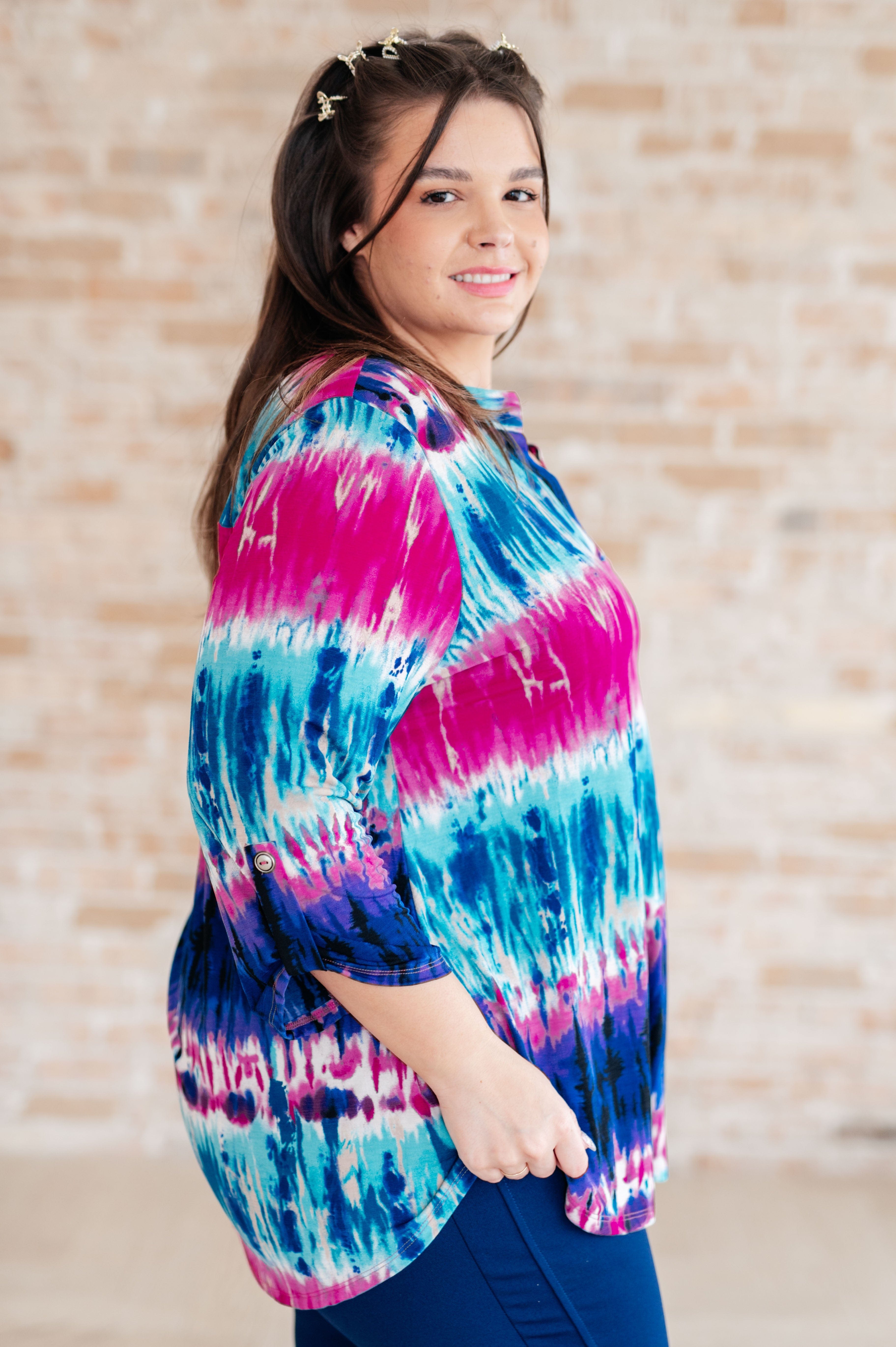 Little Lovely Blouse in Tie Dye-Tops-Stay Foxy Boutique, Florissant, Missouri