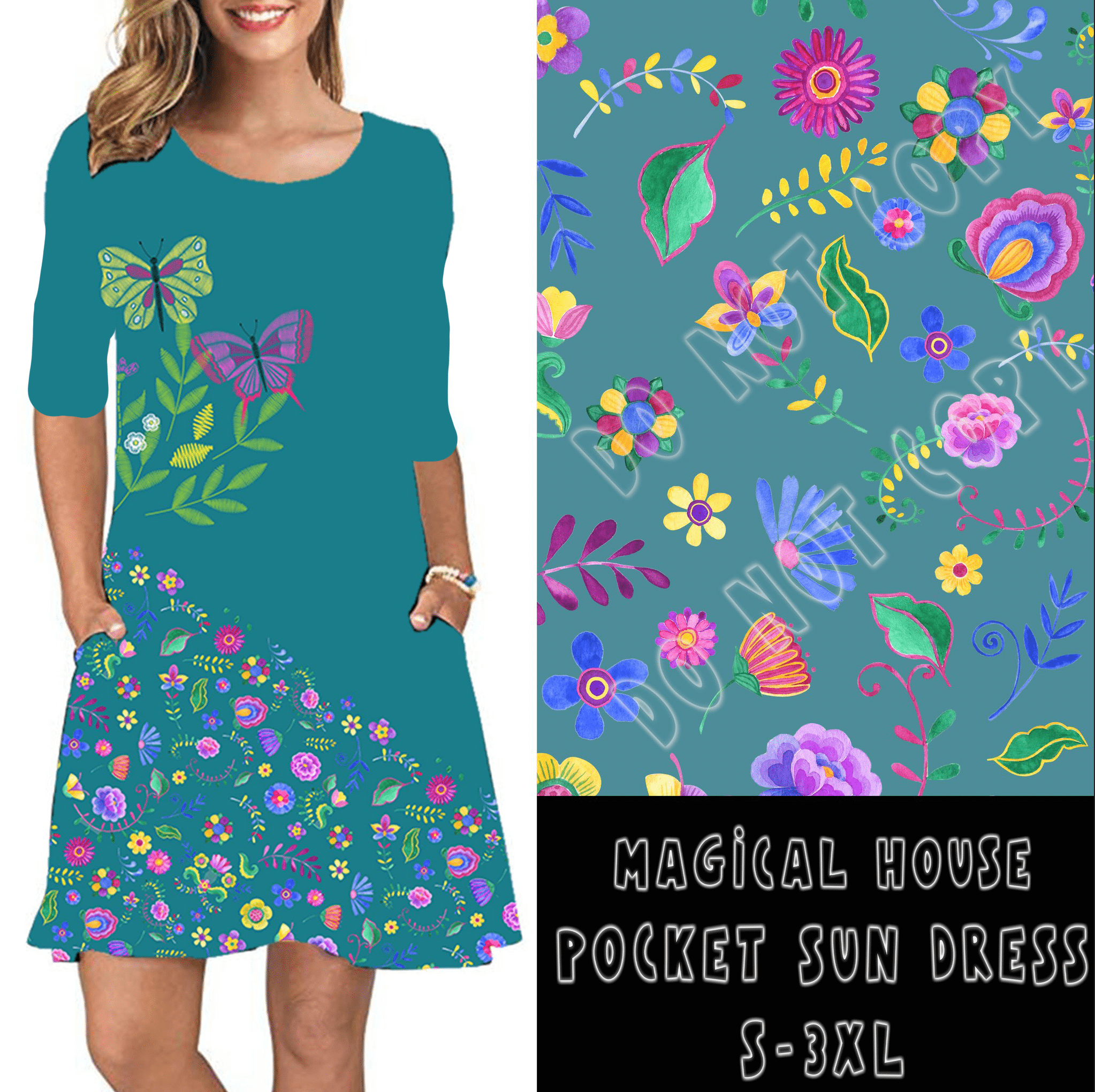 3/4 SLEEVE POCKET DRESS- MAGIC HOUSE POCKET DRESS-Stay Foxy Boutique, Florissant, Missouri