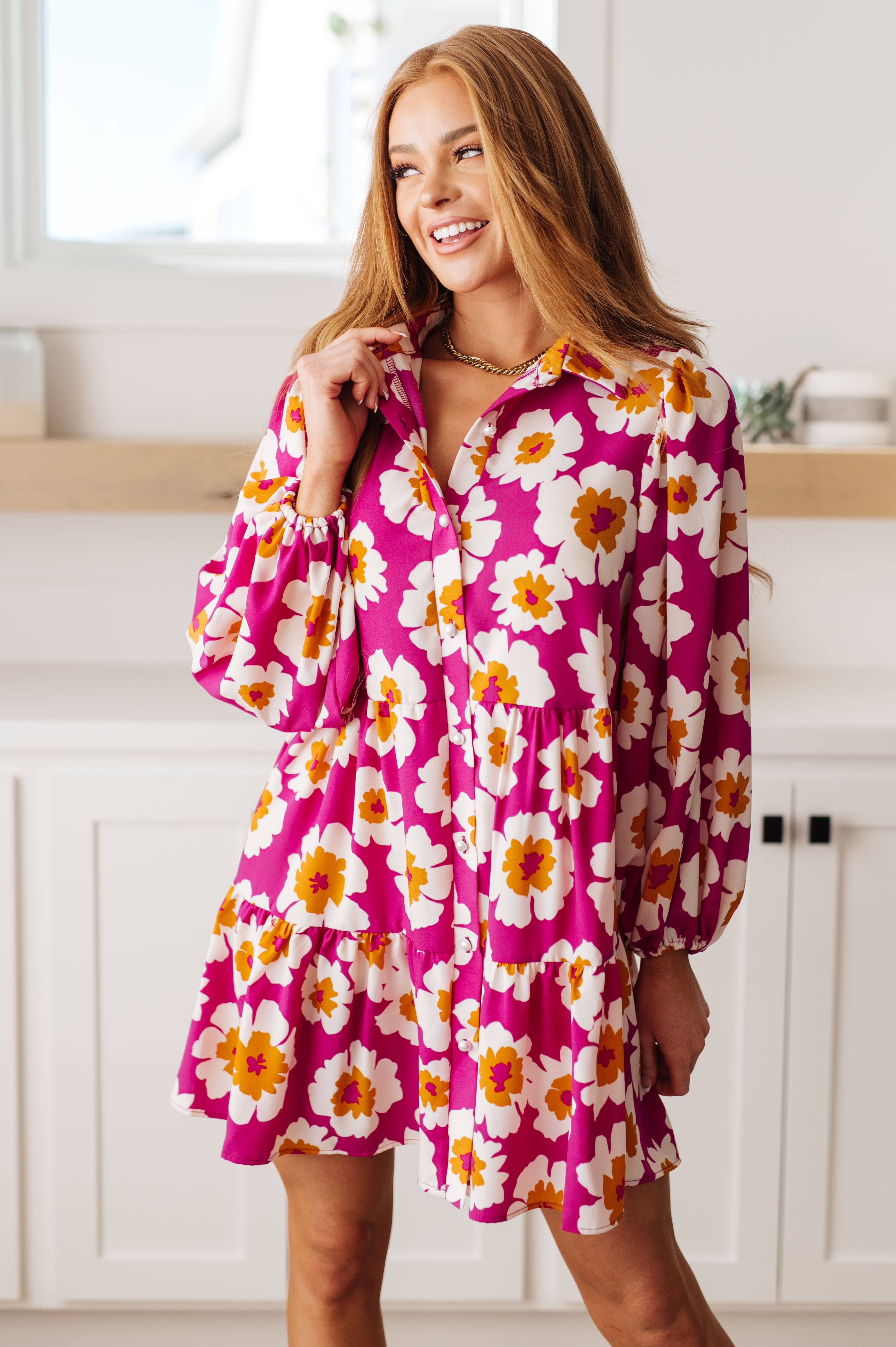 Magnificently Mod Floral Shirt Dress-Womens-Stay Foxy Boutique, Florissant, Missouri