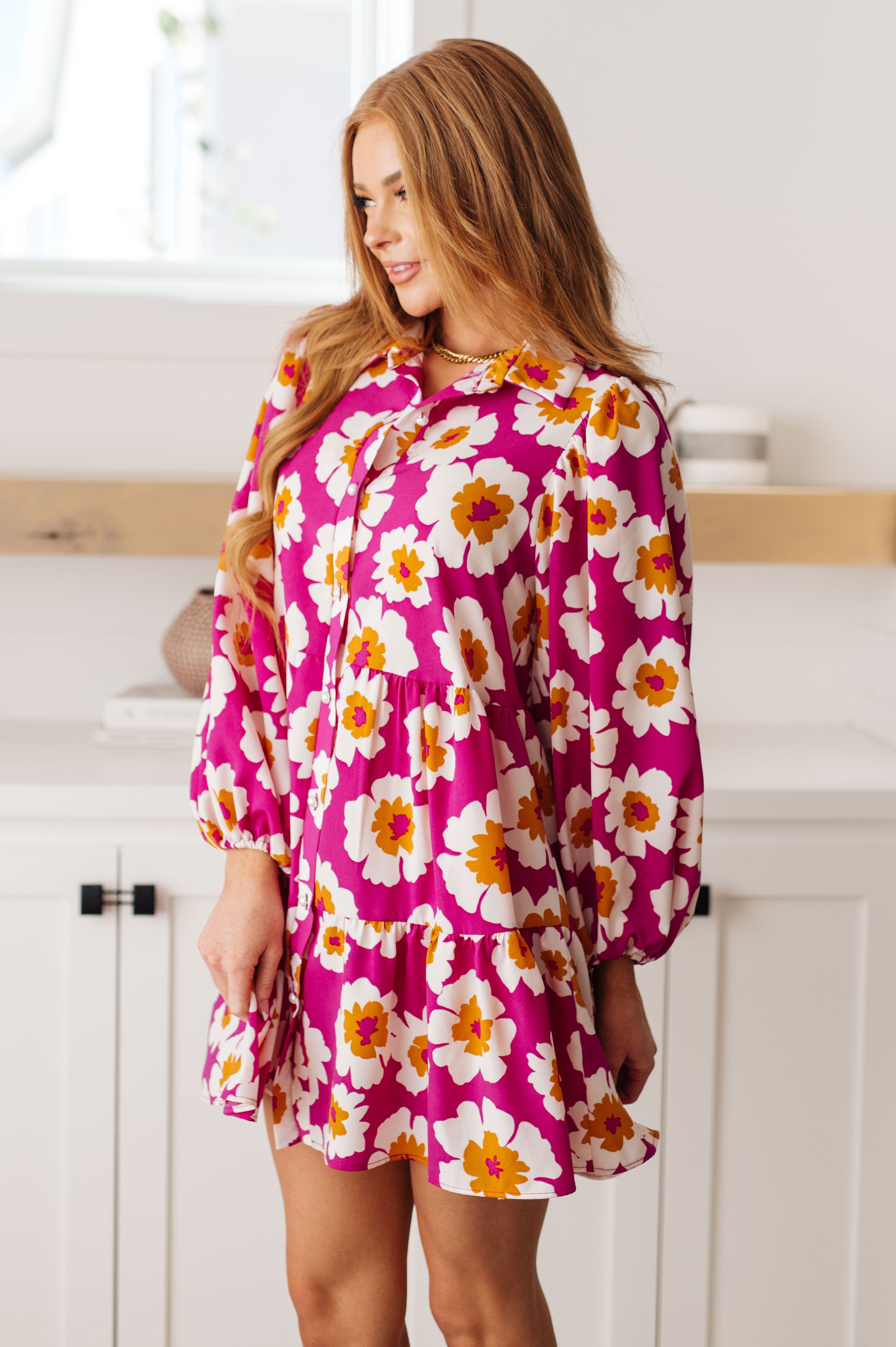 Magnificently Mod Floral Shirt Dress-Womens-Stay Foxy Boutique, Florissant, Missouri