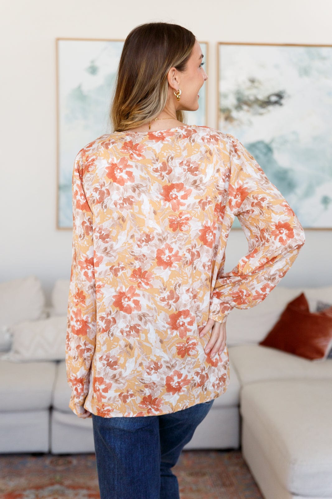 Marigold Dreams Floral Blouse-Tops-Stay Foxy Boutique, Florissant, Missouri