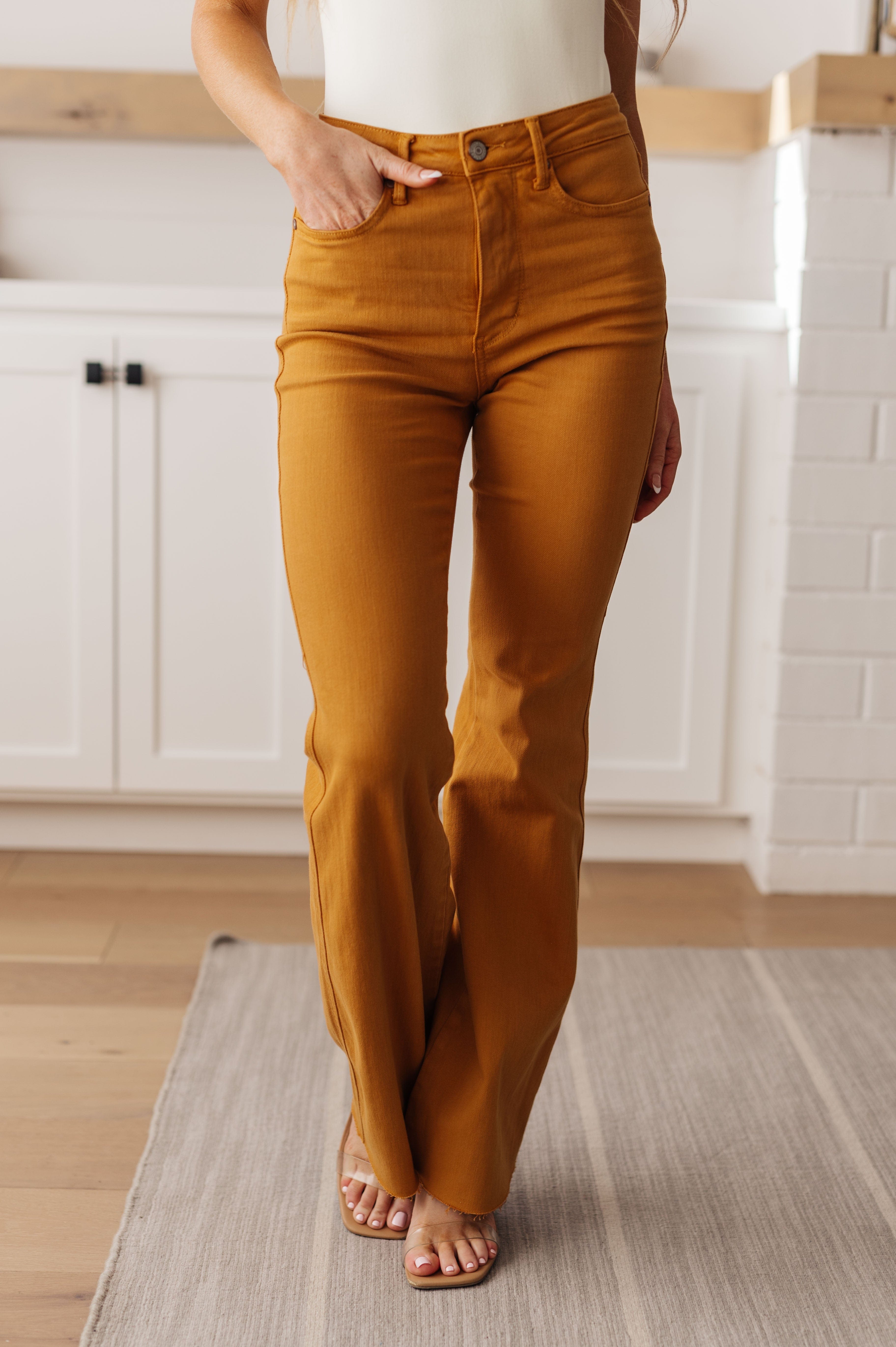 Melinda High Rise Control Top Flare Jeans in Marigold-Womens-Stay Foxy Boutique, Florissant, Missouri