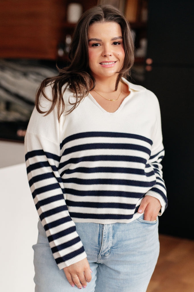 Memorable Moments Striped Sweater in White-Womens-Stay Foxy Boutique, Florissant, Missouri