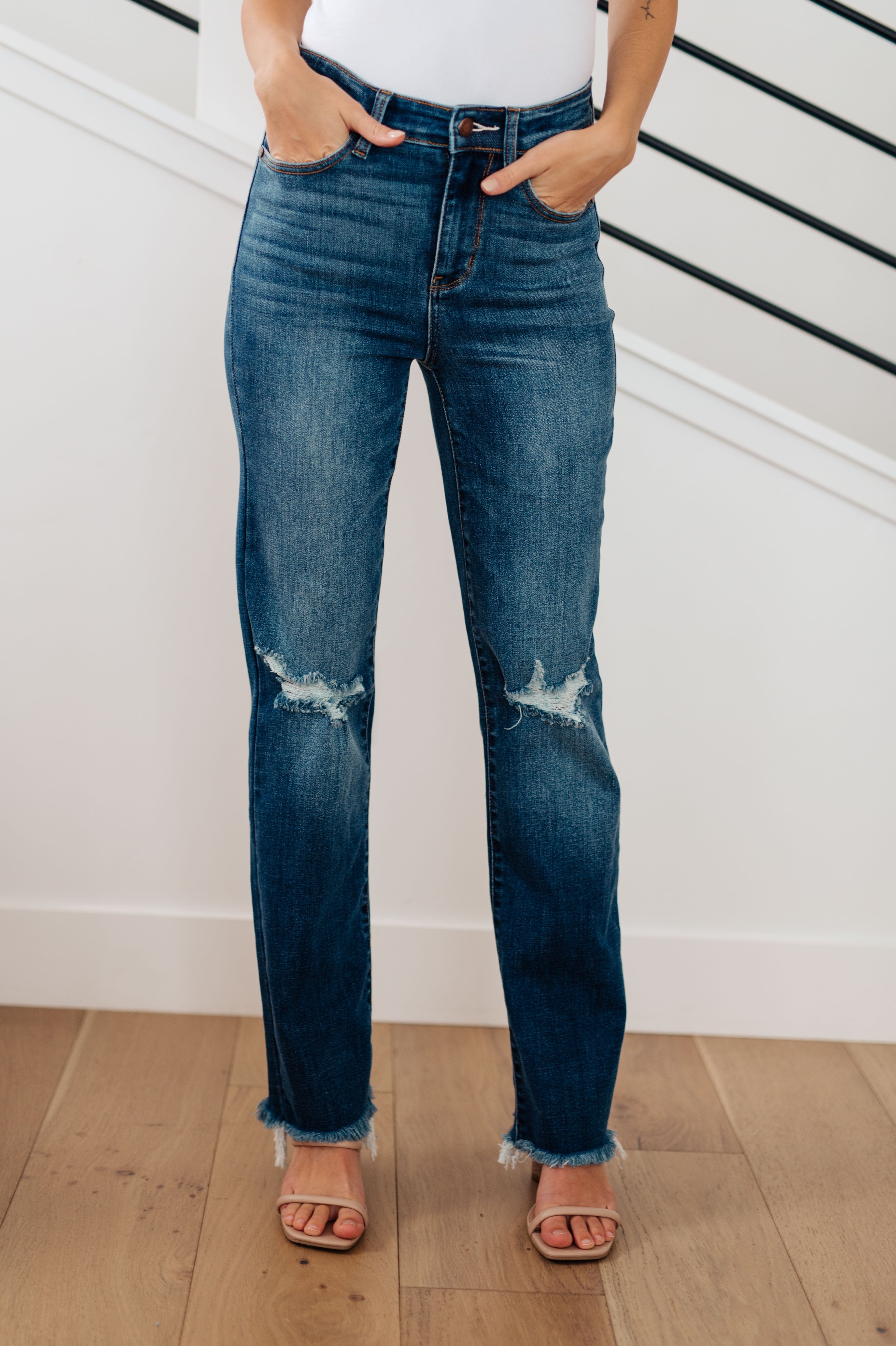 Morgan High Rise Distressed Straight Jeans-Womens-Stay Foxy Boutique, Florissant, Missouri