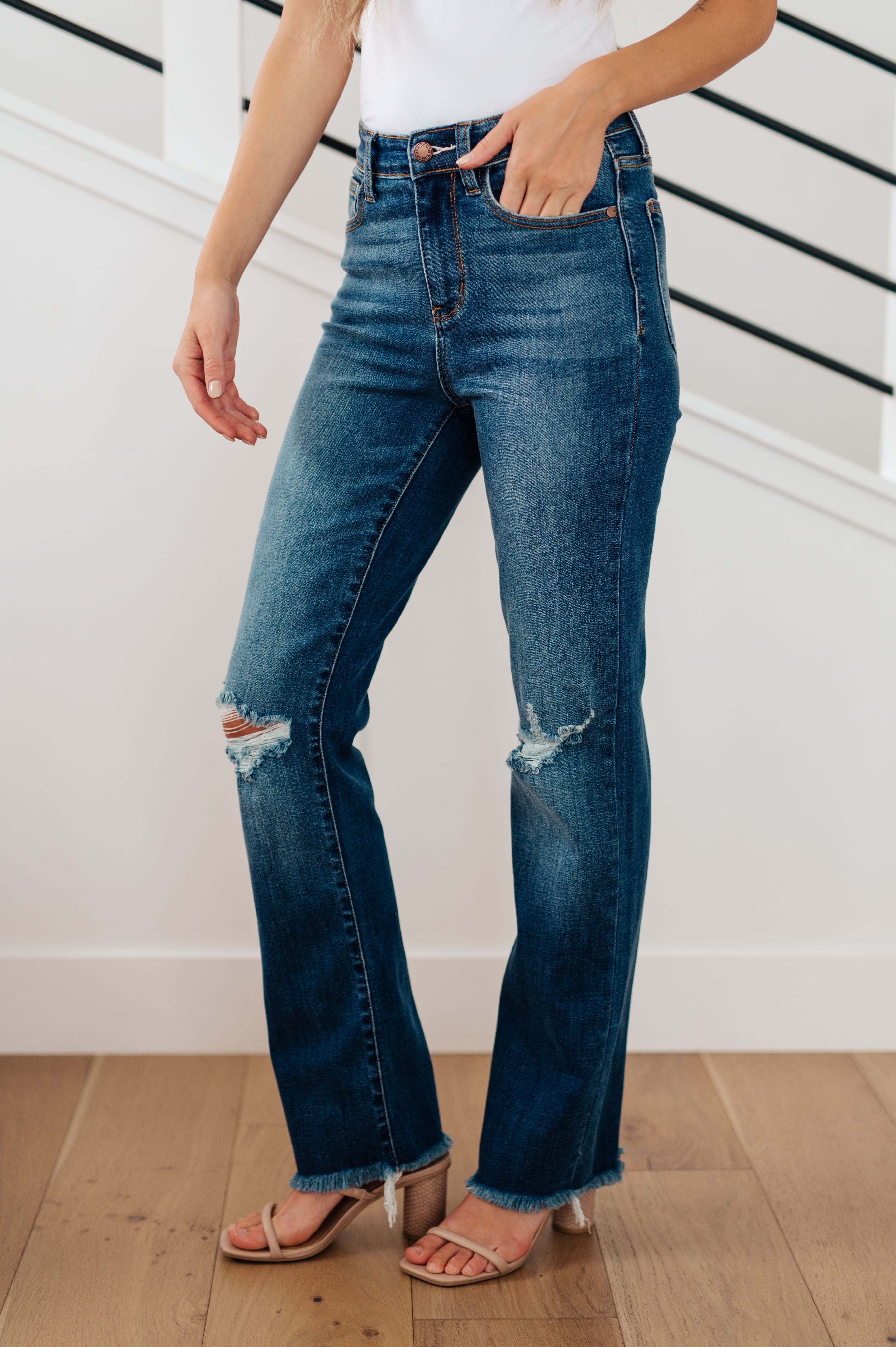 Morgan High Rise Distressed Straight Jeans-Womens-Stay Foxy Boutique, Florissant, Missouri