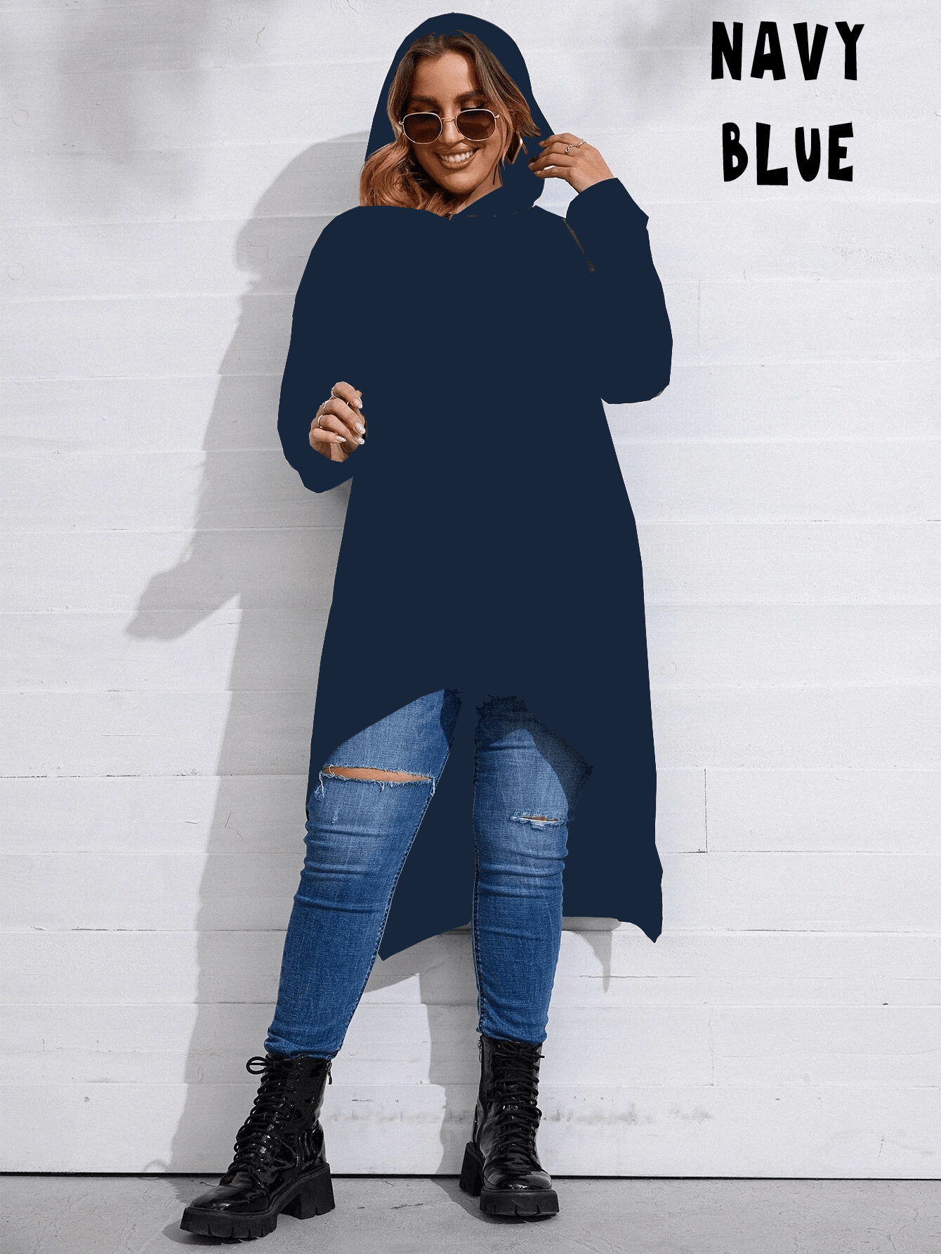 SOLID CLOAK HOODIE-NAVY BLUE-Stay Foxy Boutique, Florissant, Missouri