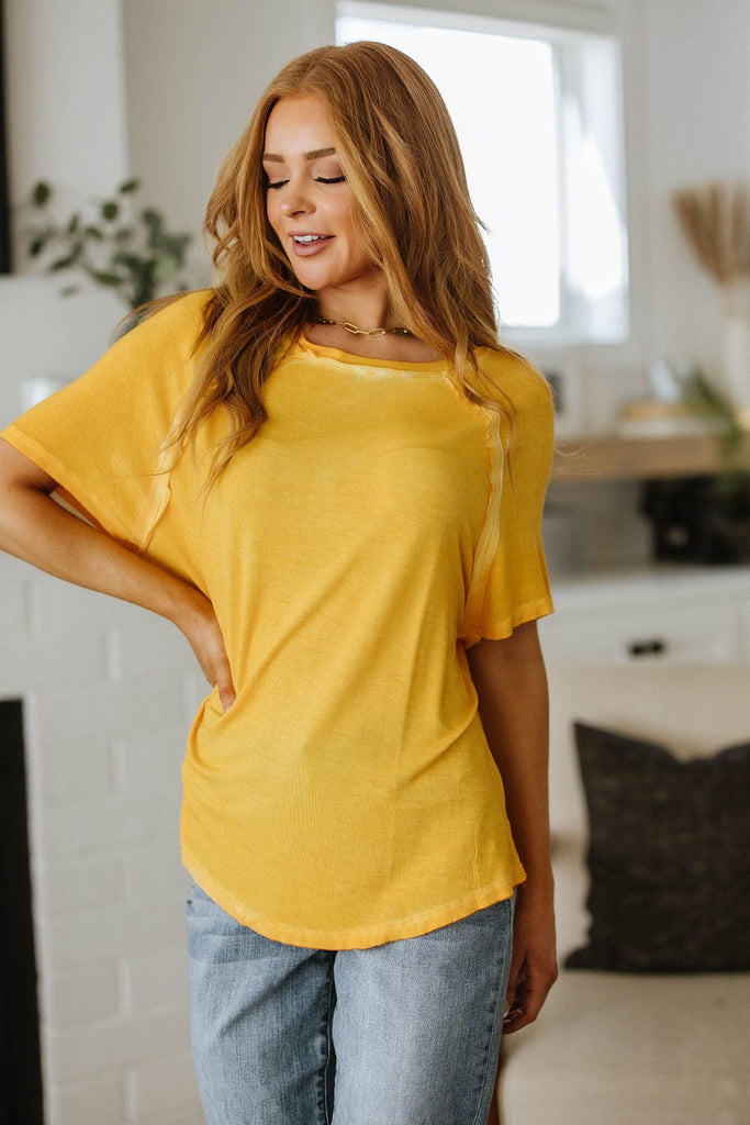New Edition Mineral Wash T Shirt Yellow-Womens-Stay Foxy Boutique, Florissant, Missouri