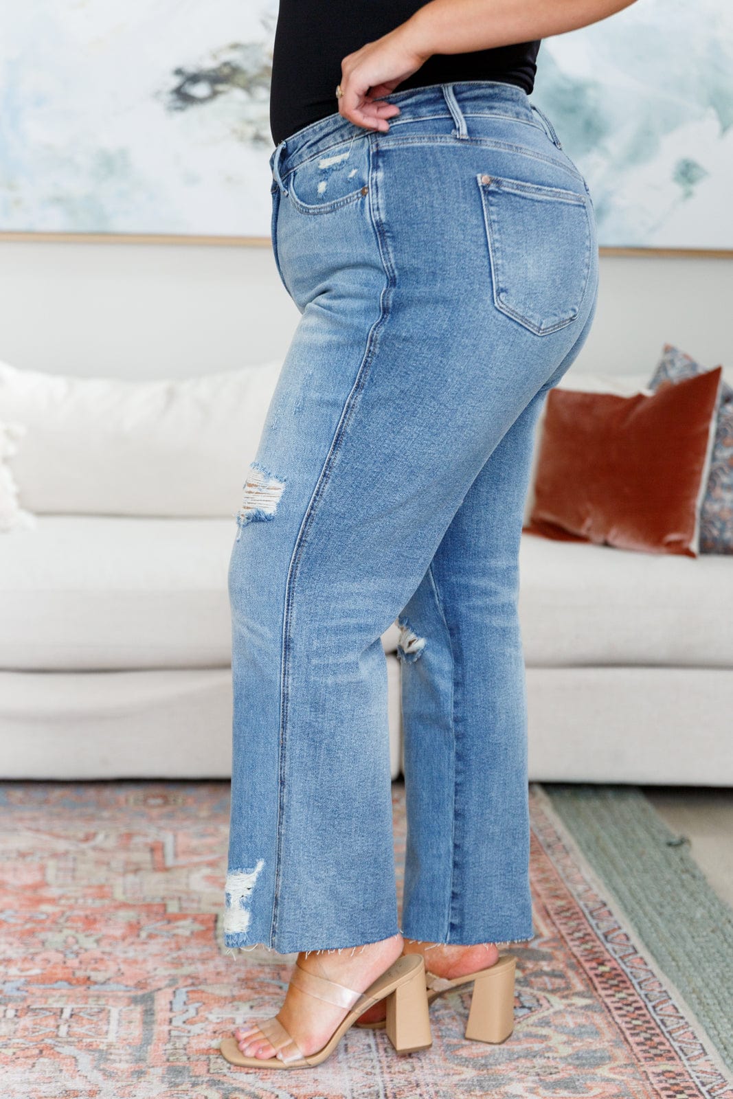 Nora High Rise Rigid Magic Destroy Slim Straight Jeans-Womens-Stay Foxy Boutique, Florissant, Missouri