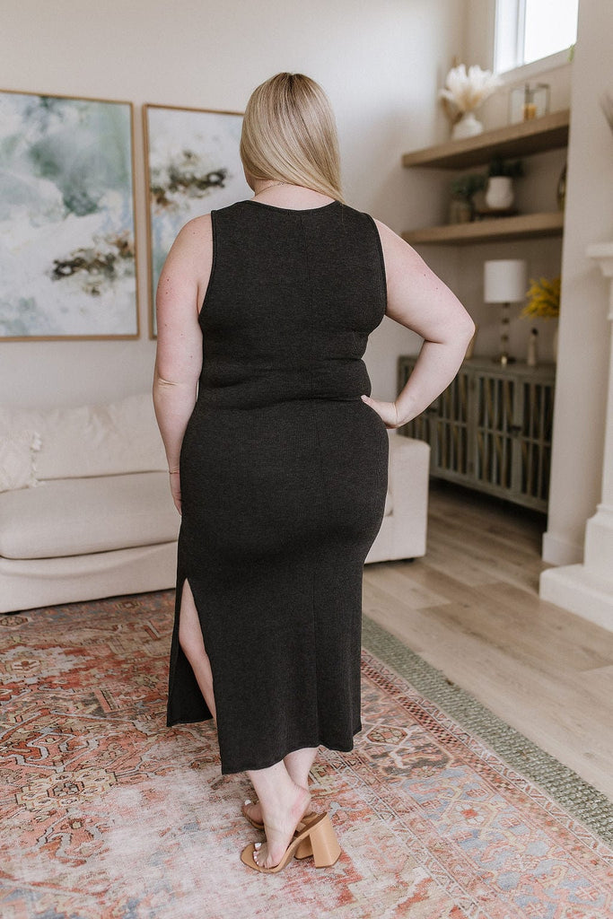 Out on the Town Tie Detail Midi Dress in Charcoal-Womens-Stay Foxy Boutique, Florissant, Missouri