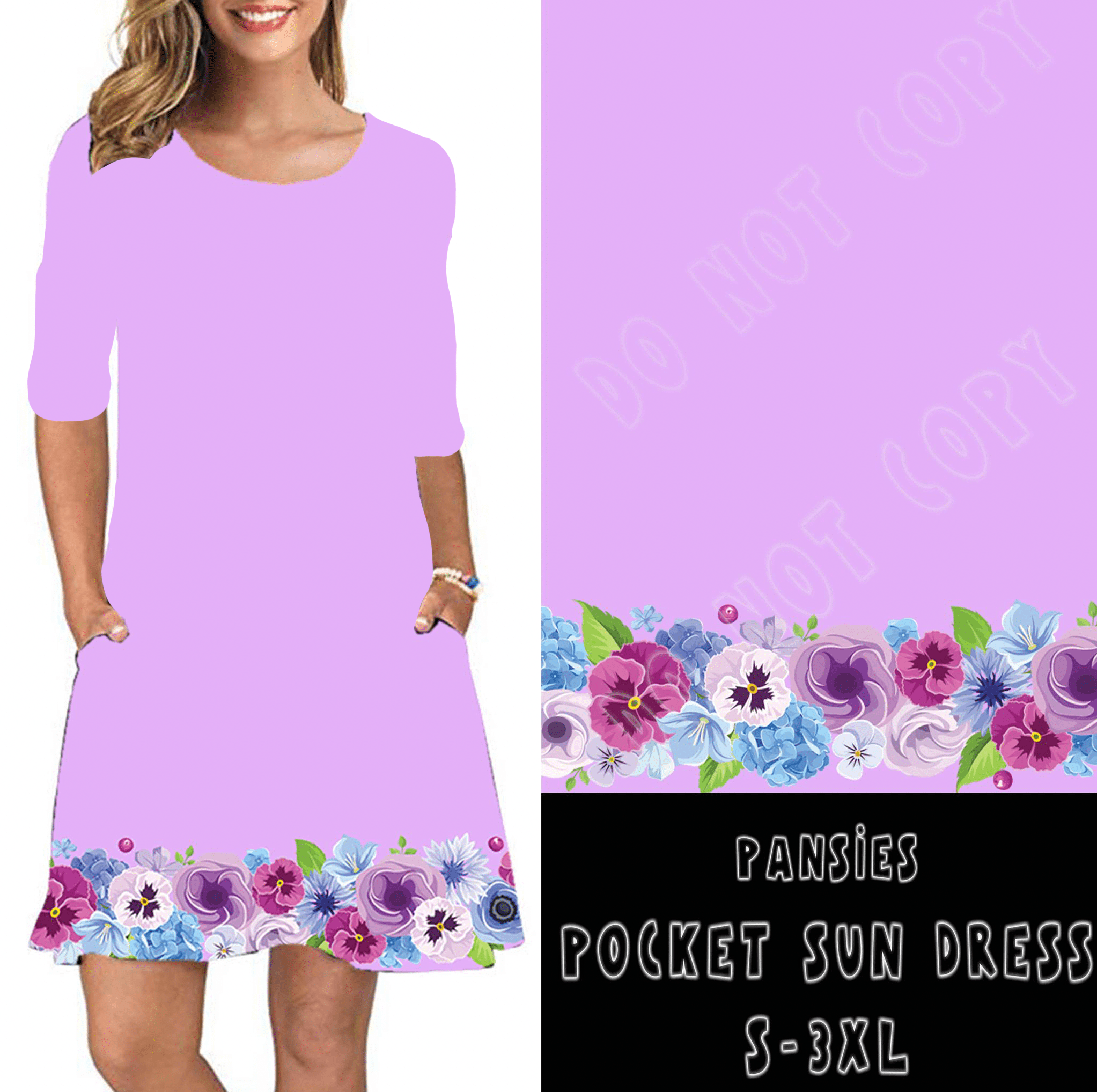 3/4 SLEEVE POCKET DRESS- PANSIES POCKET DRESS-Stay Foxy Boutique, Florissant, Missouri