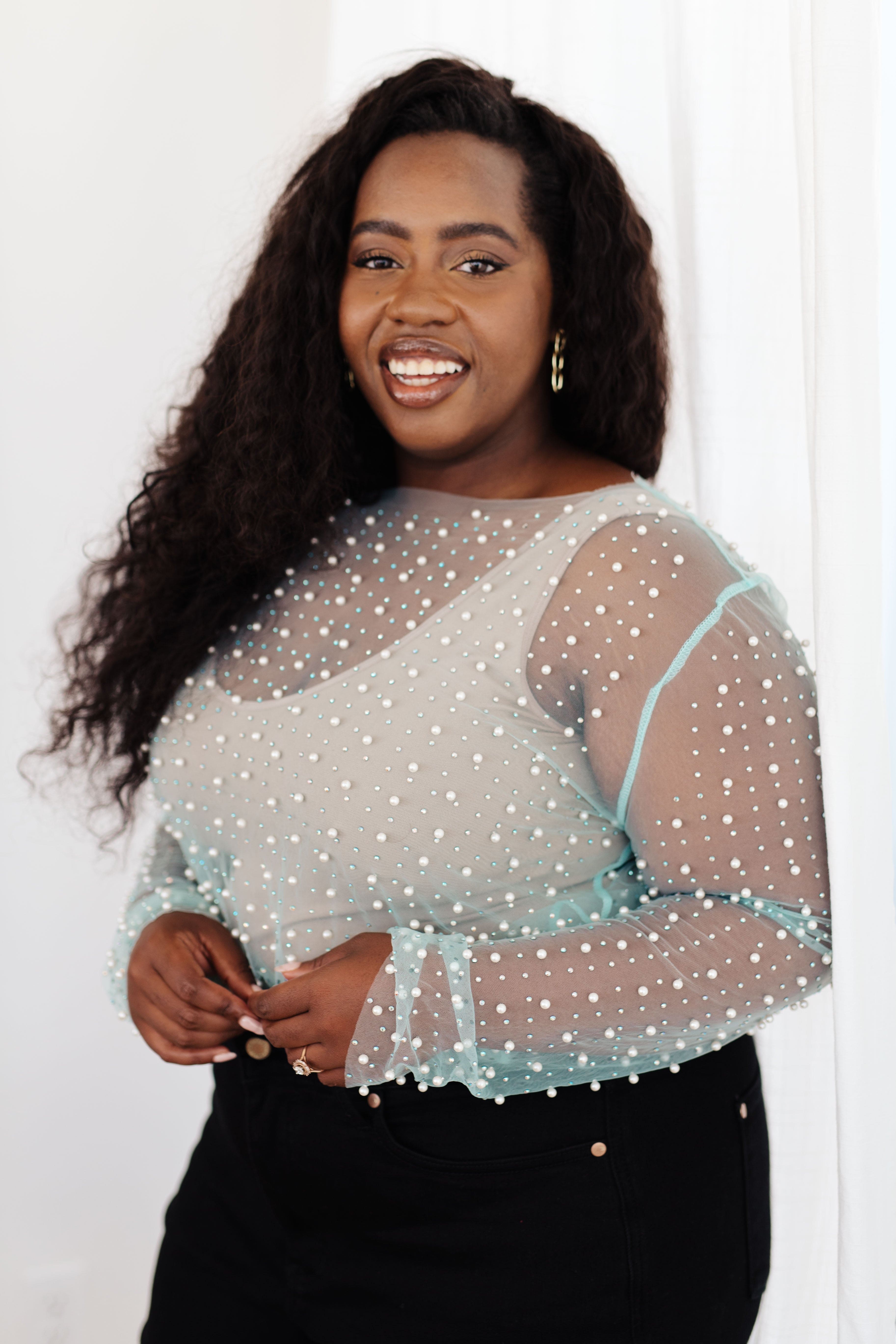 Pearl Diver Layering Top in Light Cyan-Womens-Stay Foxy Boutique, Florissant, Missouri