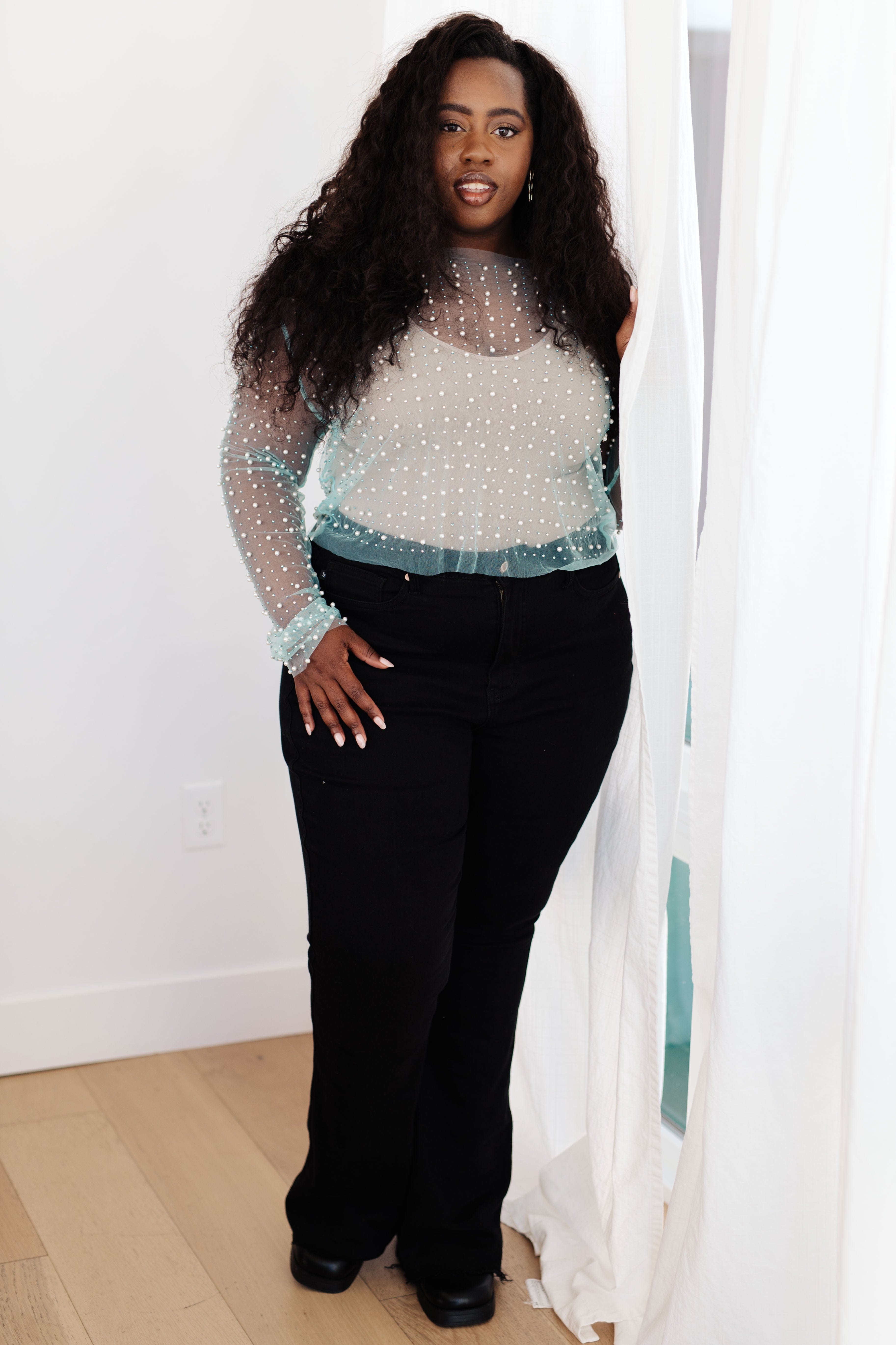 Pearl Diver Layering Top in Light Cyan-Womens-Stay Foxy Boutique, Florissant, Missouri
