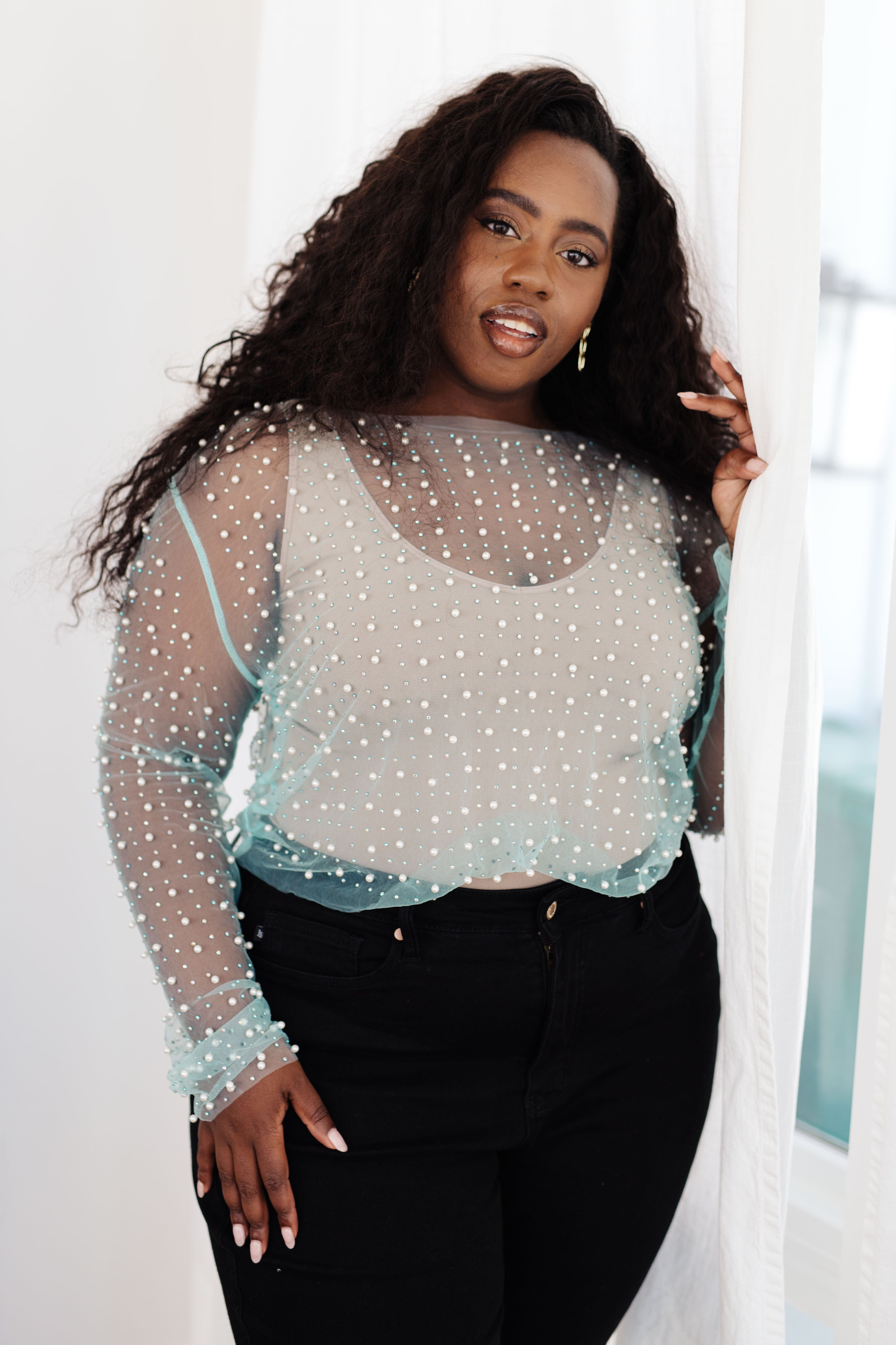 Pearl Diver Layering Top in Light Cyan-Womens-Stay Foxy Boutique, Florissant, Missouri