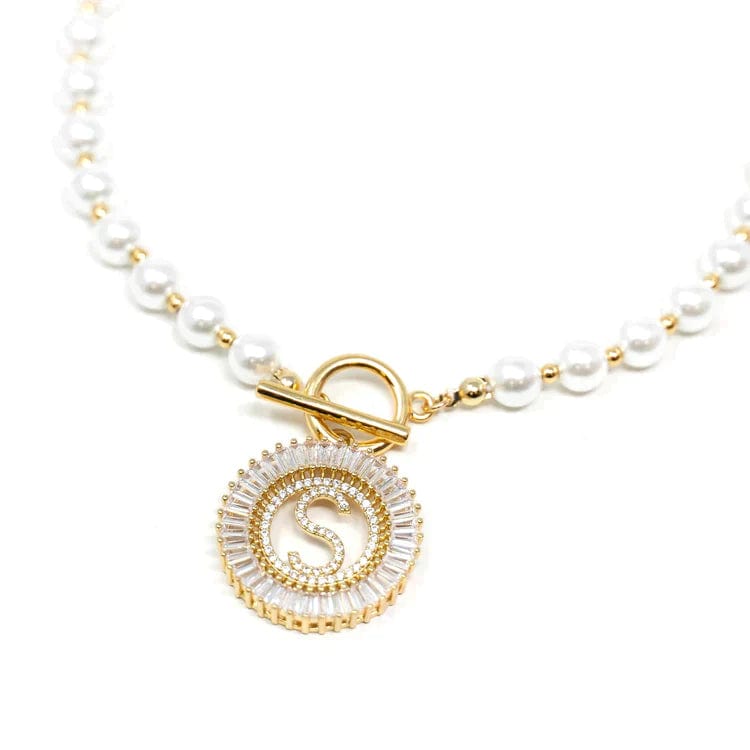 PREORDER: Pearl Chain Radiant Initial Necklace-Womens-Stay Foxy Boutique, Florissant, Missouri
