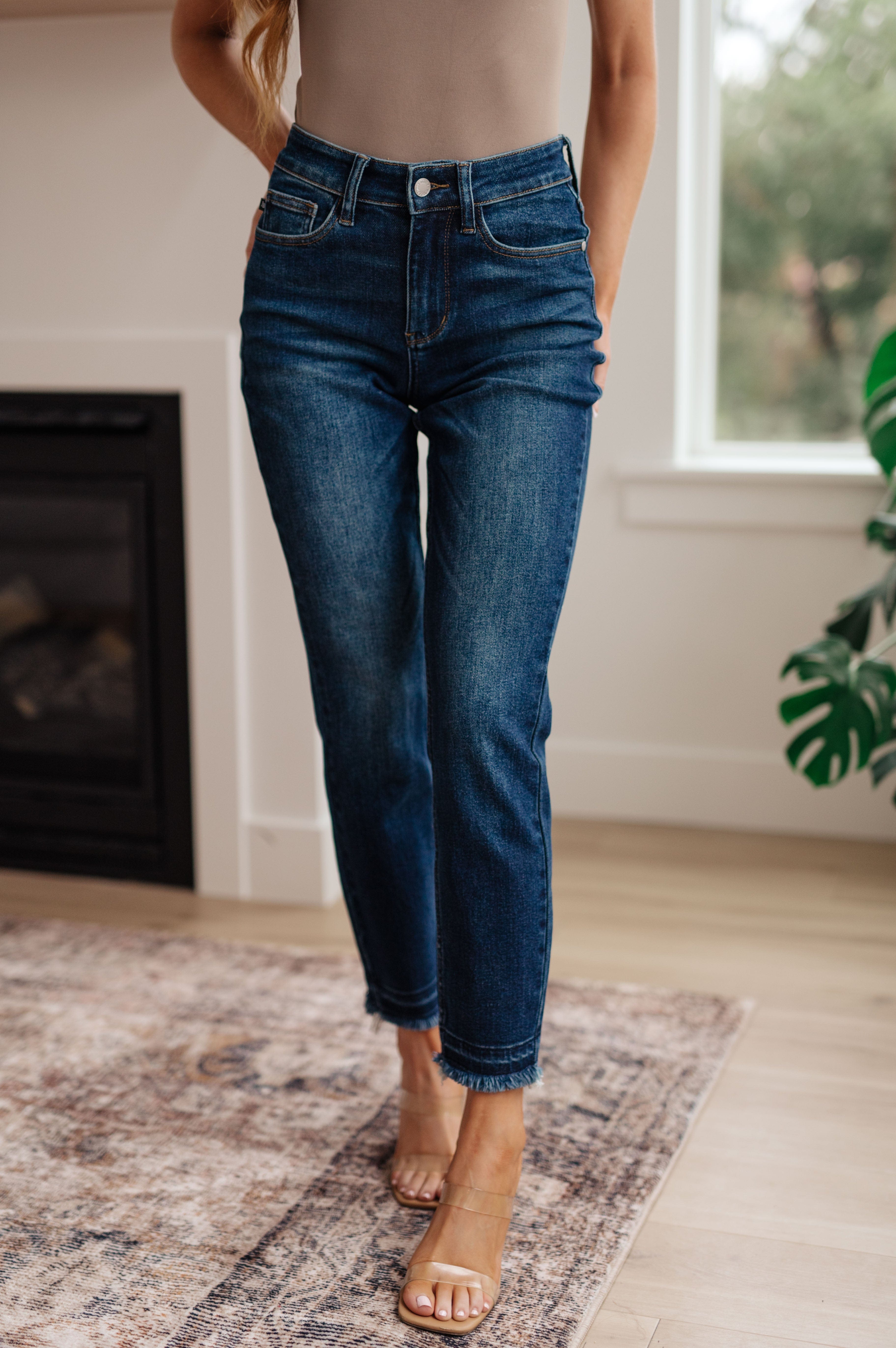 Phillipa High Rise Release Hem Slim Jeans-Womens-Stay Foxy Boutique, Florissant, Missouri