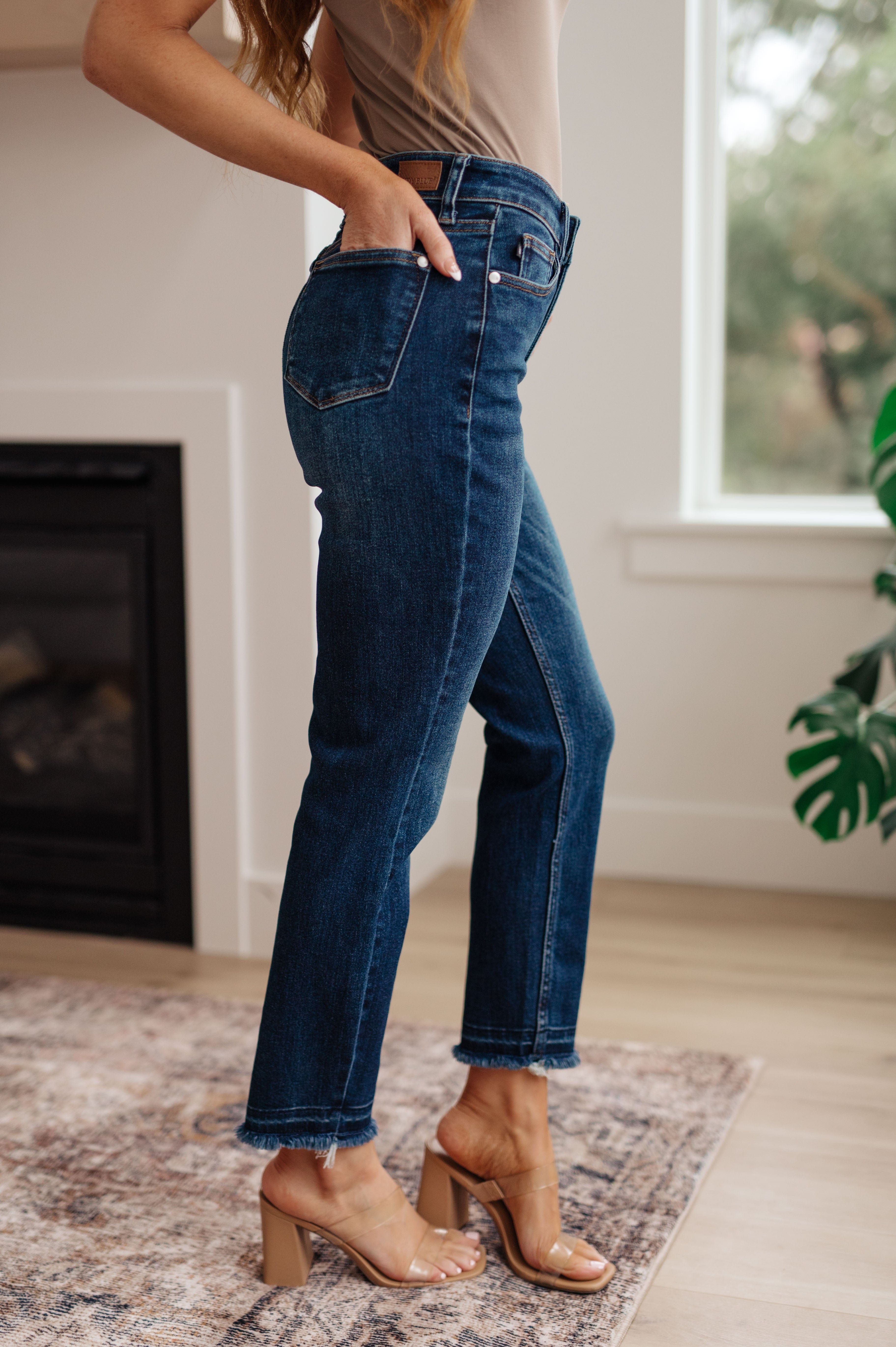 Phillipa High Rise Release Hem Slim Jeans-Womens-Stay Foxy Boutique, Florissant, Missouri