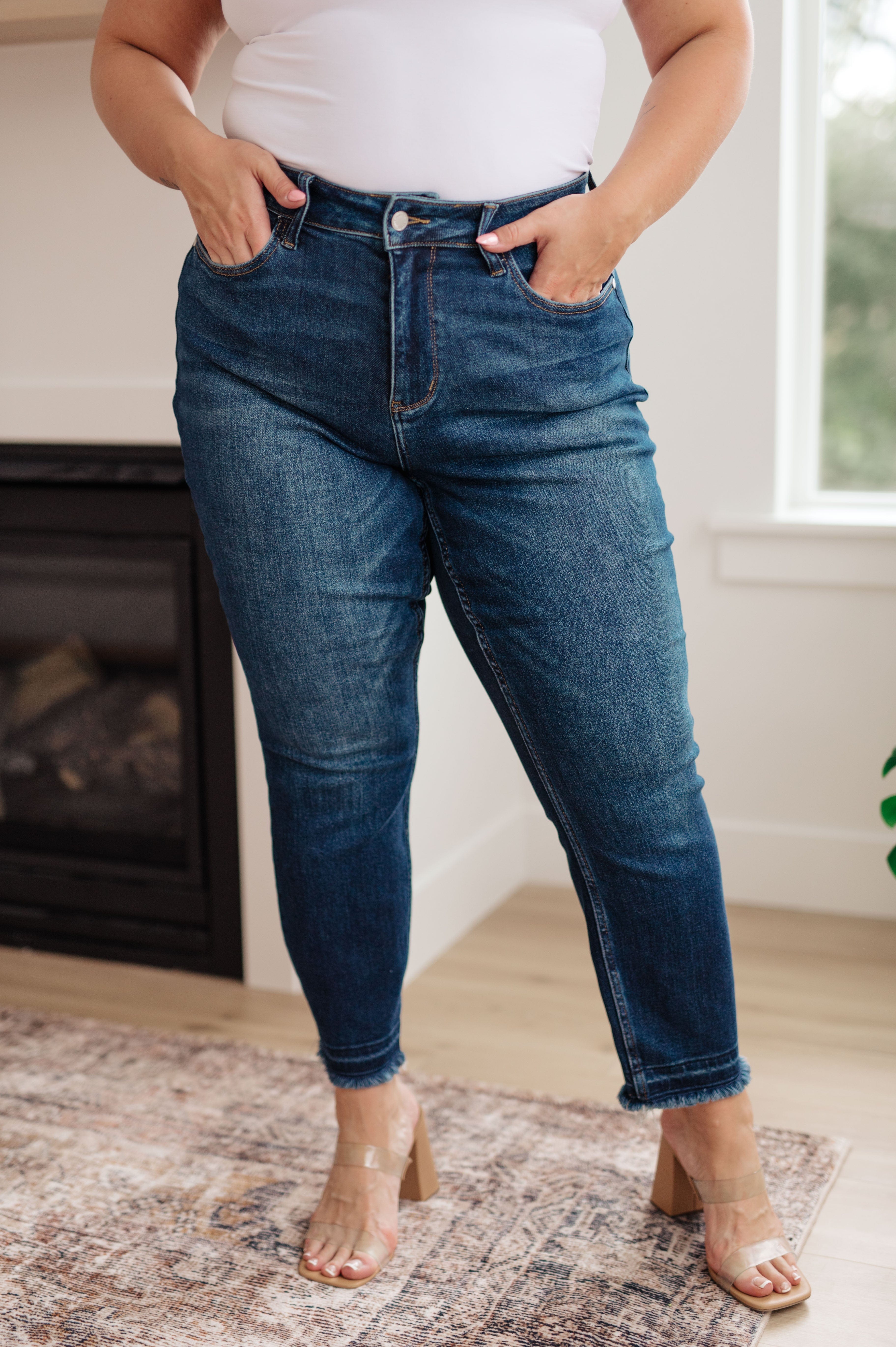Phillipa High Rise Release Hem Slim Jeans-Womens-Stay Foxy Boutique, Florissant, Missouri