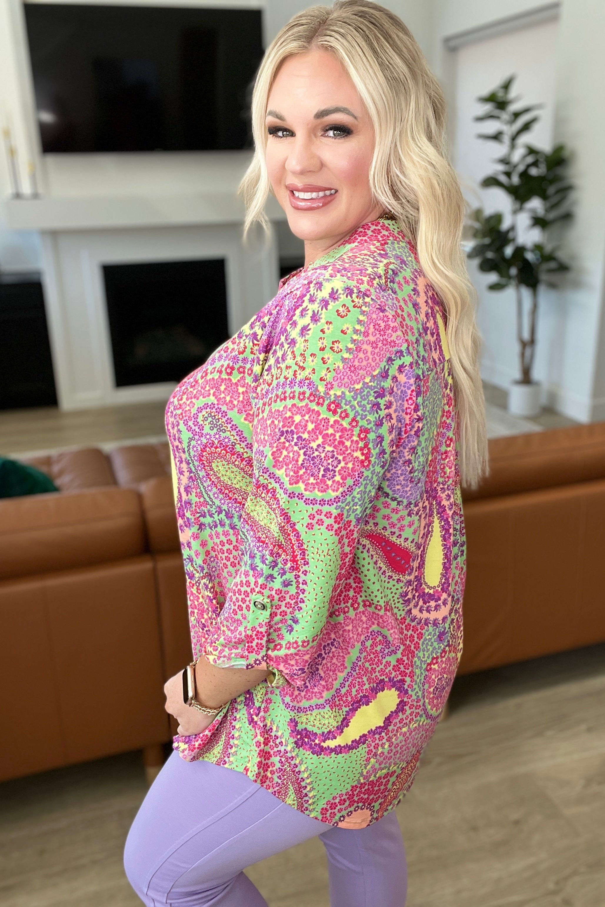 Lizzy Top in Green and Pink Paisley-Tops-Stay Foxy Boutique, Florissant, Missouri