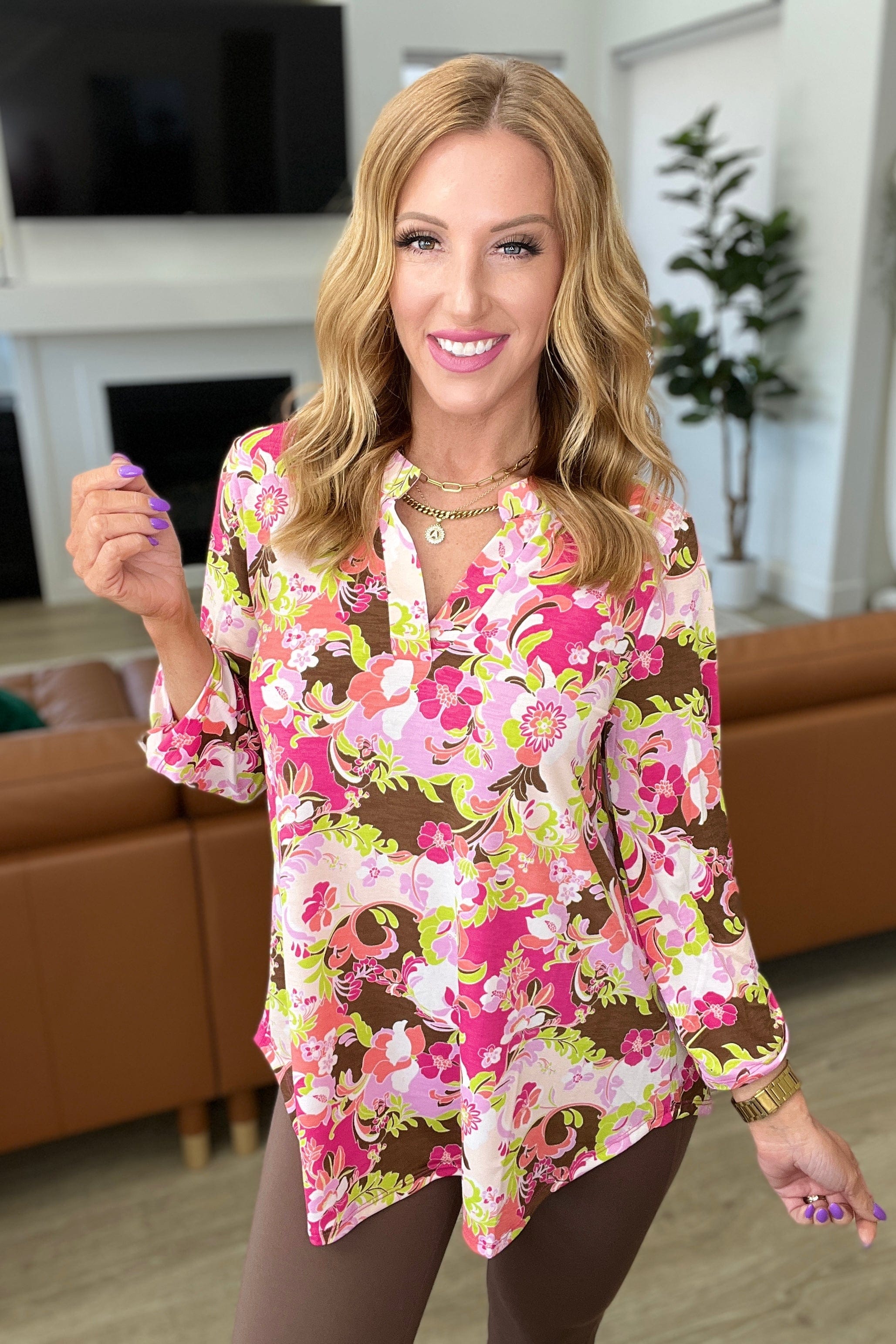 Lizzy Top in Hot Pink and Mocha-Tops-Stay Foxy Boutique, Florissant, Missouri
