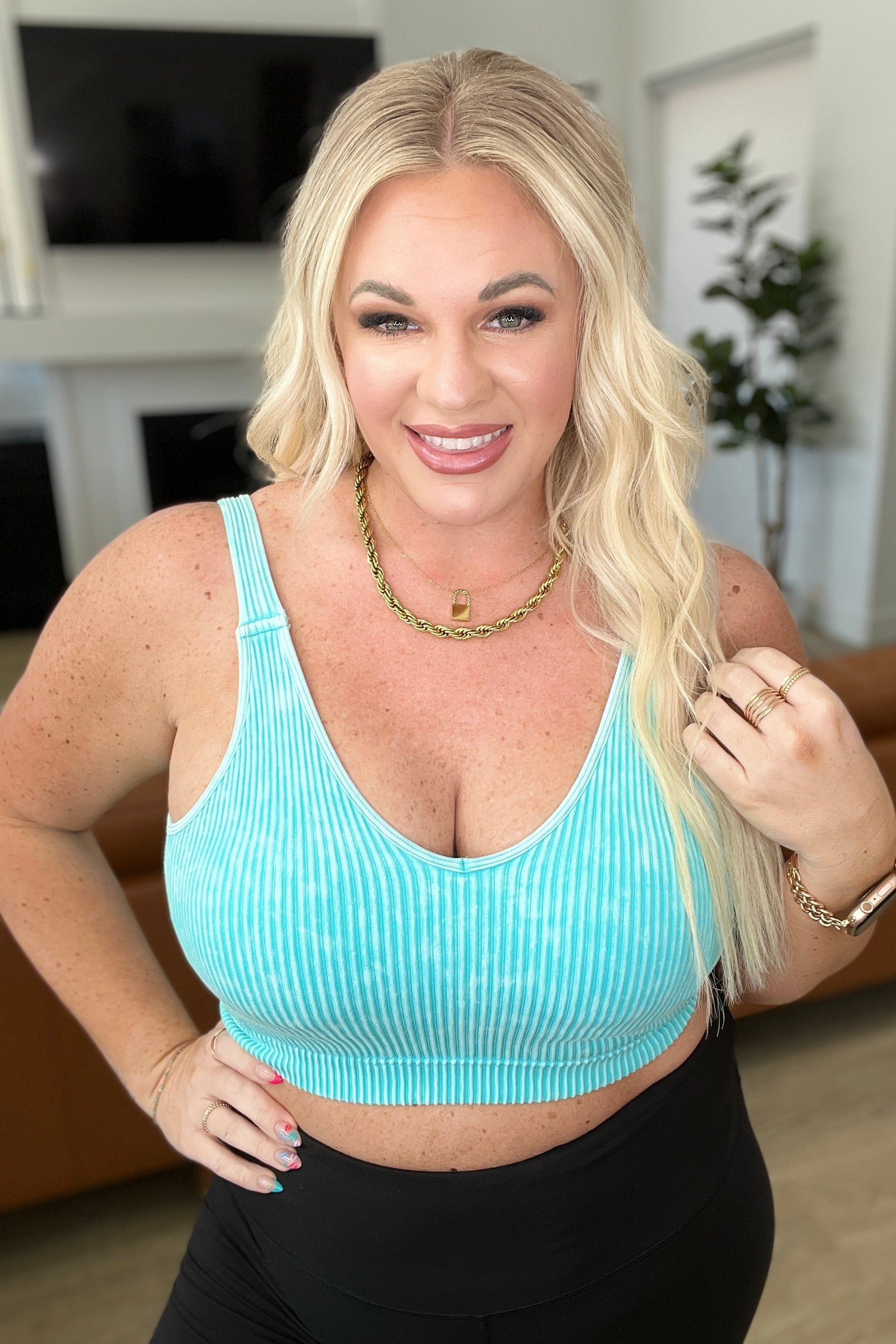 Mineral Washed Padded Cropped Tank in Mint Sky-Tops-Stay Foxy Boutique, Florissant, Missouri