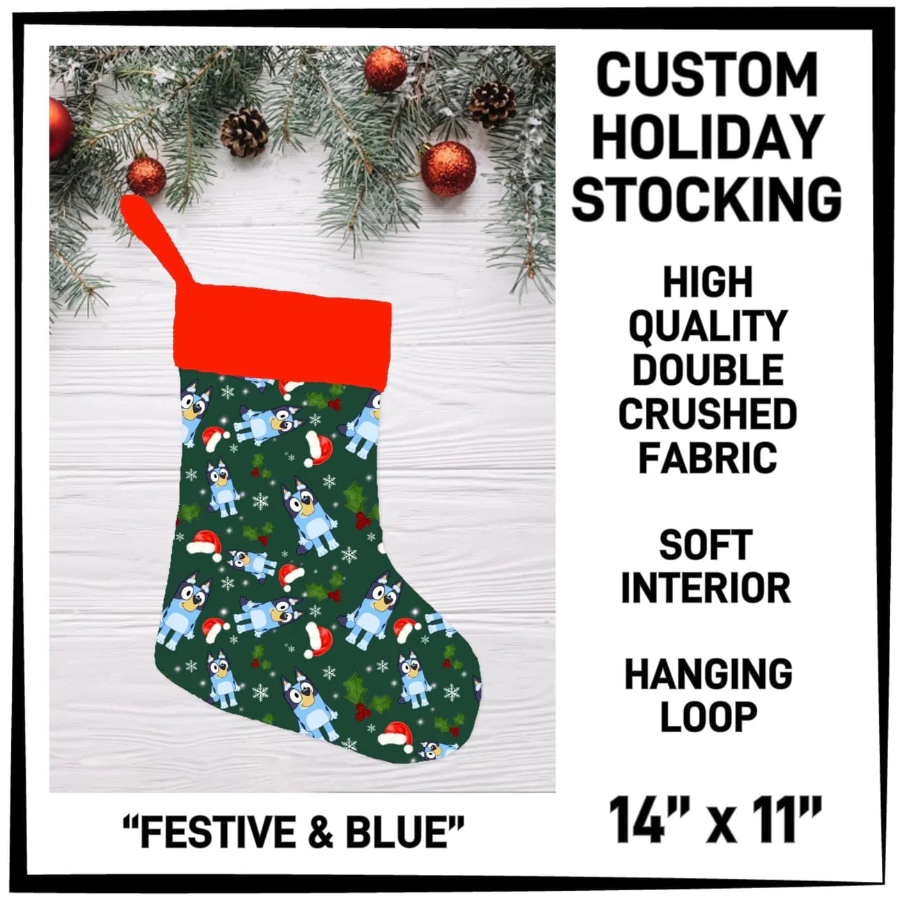 XMAS STOCKINGS-Festive and Blue-Stay Foxy Boutique, Florissant, Missouri