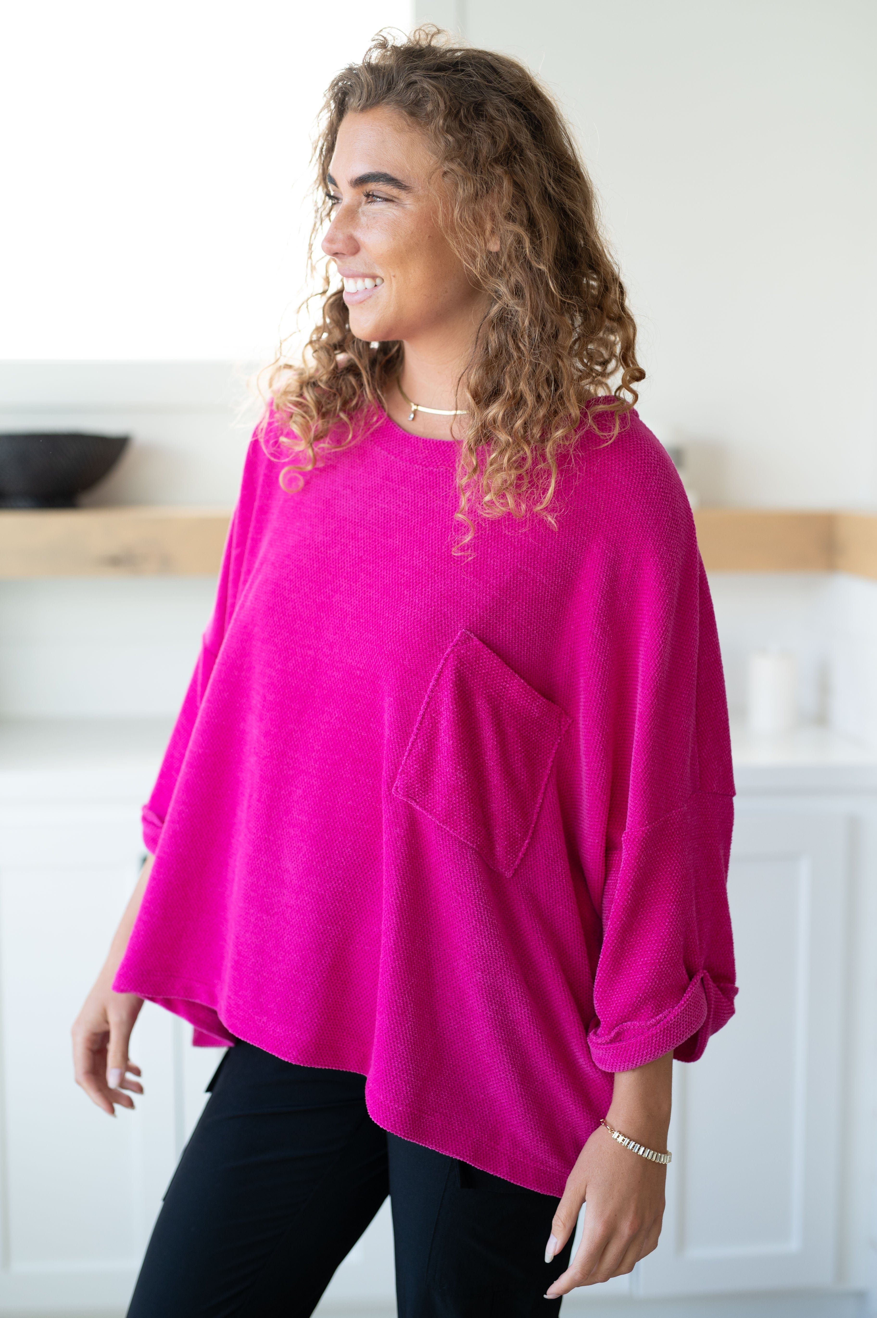 Pink Thoughts Chenille Blouse-Womens-Stay Foxy Boutique, Florissant, Missouri