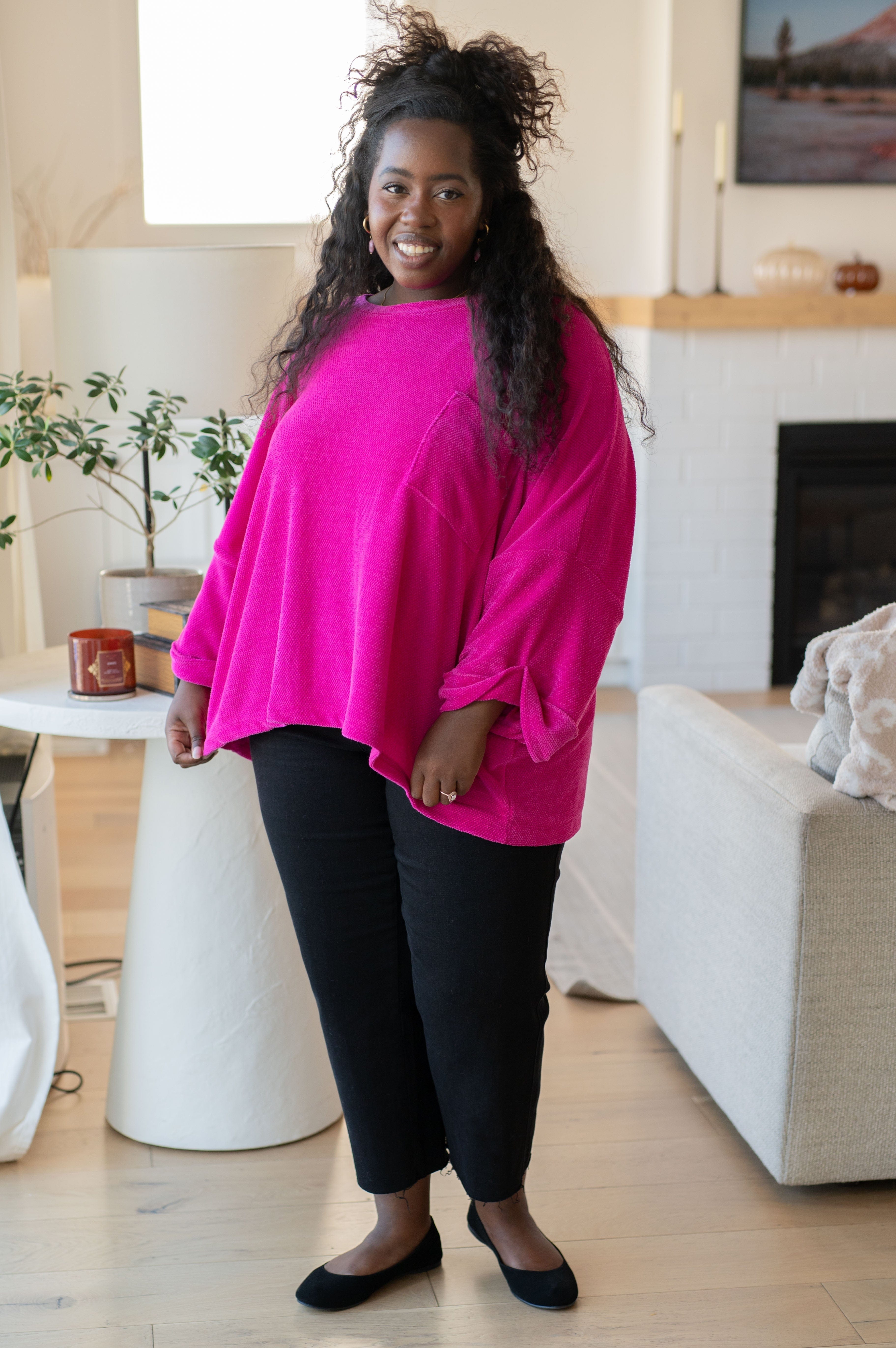 Pink Thoughts Chenille Blouse-Womens-Stay Foxy Boutique, Florissant, Missouri