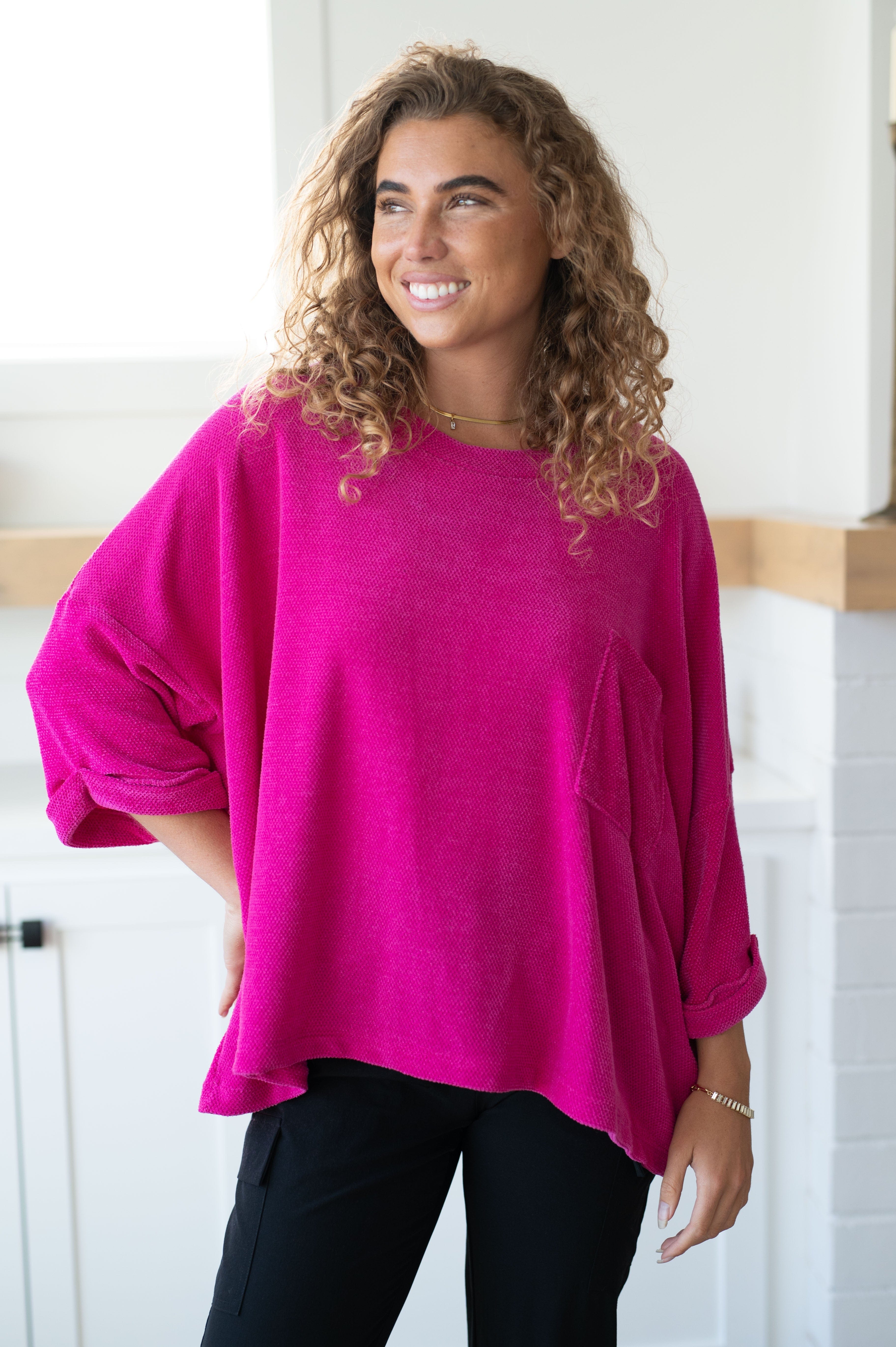 Pink Thoughts Chenille Blouse-Womens-Stay Foxy Boutique, Florissant, Missouri