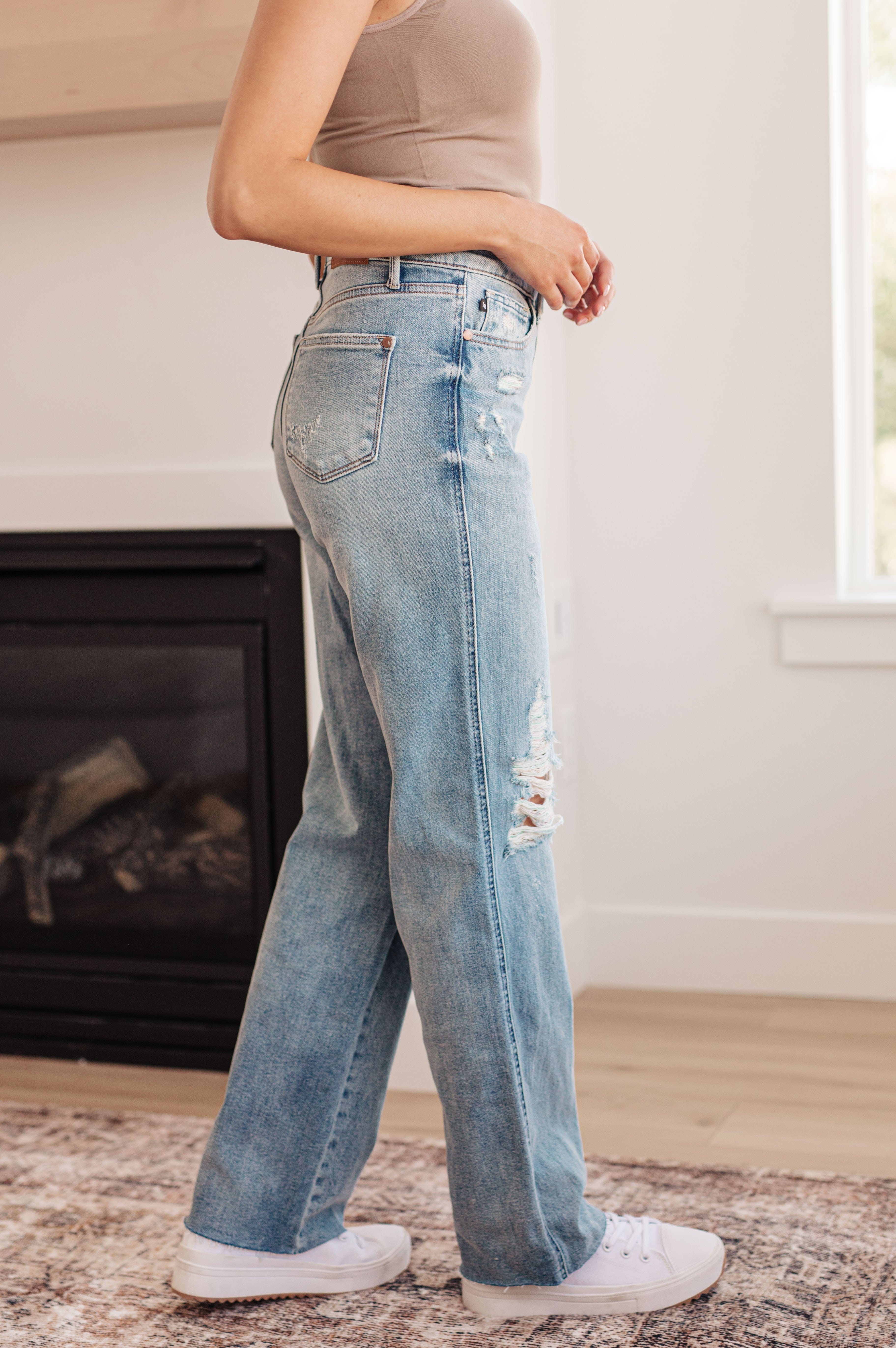 Ramona High Rise Rigid Magic Destroyed Straight Jeans-Womens-Stay Foxy Boutique, Florissant, Missouri