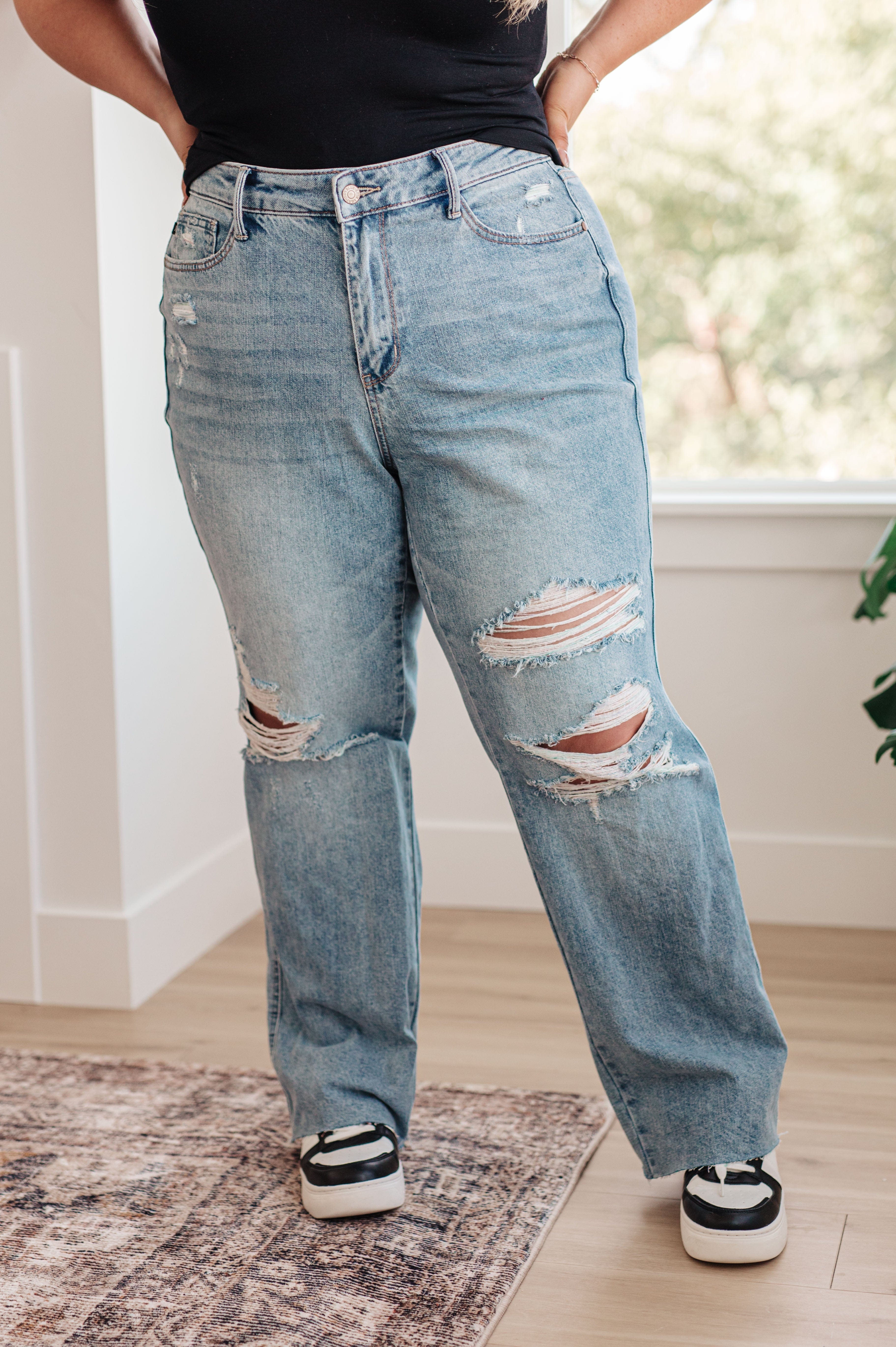 Ramona High Rise Rigid Magic Destroyed Straight Jeans-Womens-Stay Foxy Boutique, Florissant, Missouri