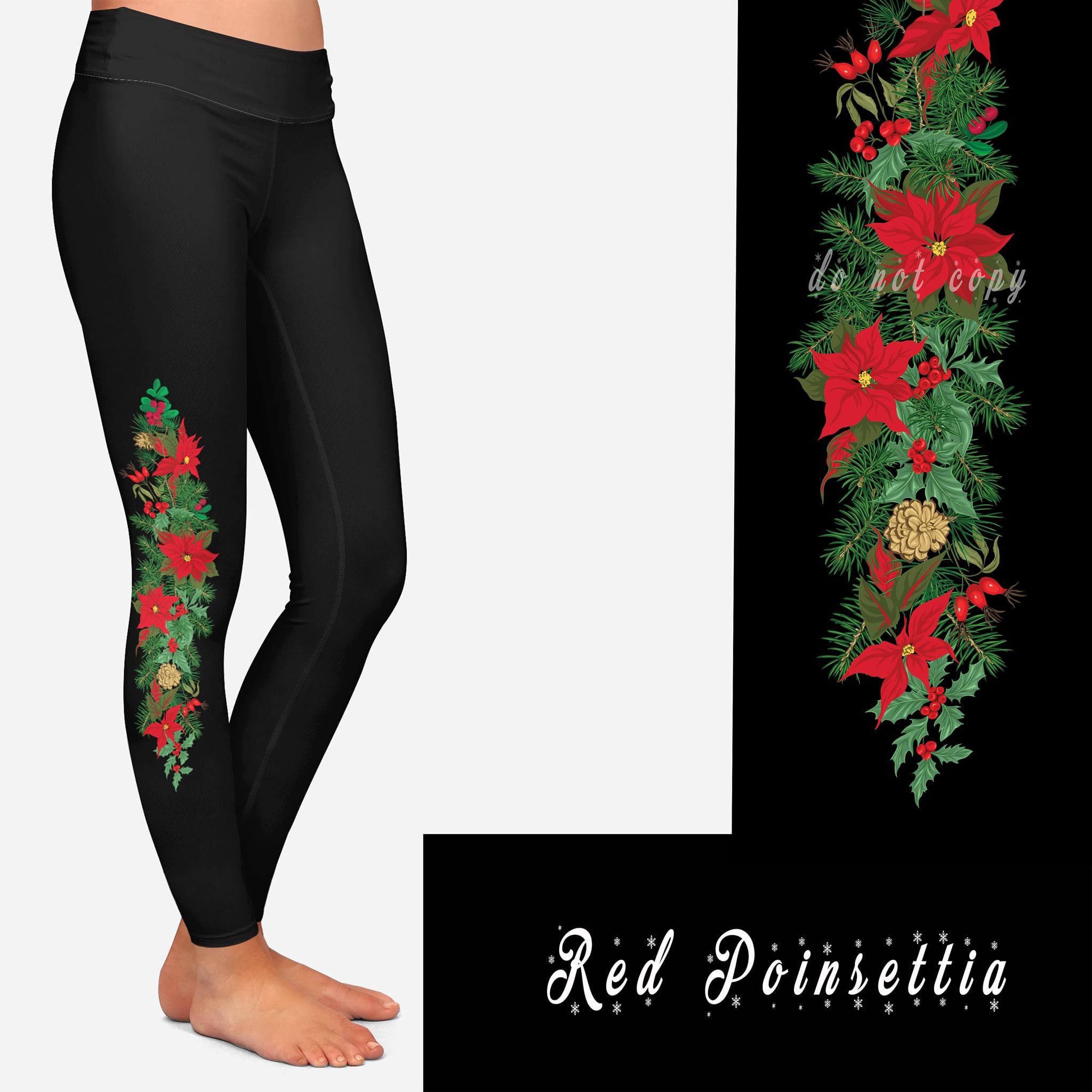 HOLIDAY BATCH 1- RED POINSETTIA LEGGINGS-Stay Foxy Boutique, Florissant, Missouri