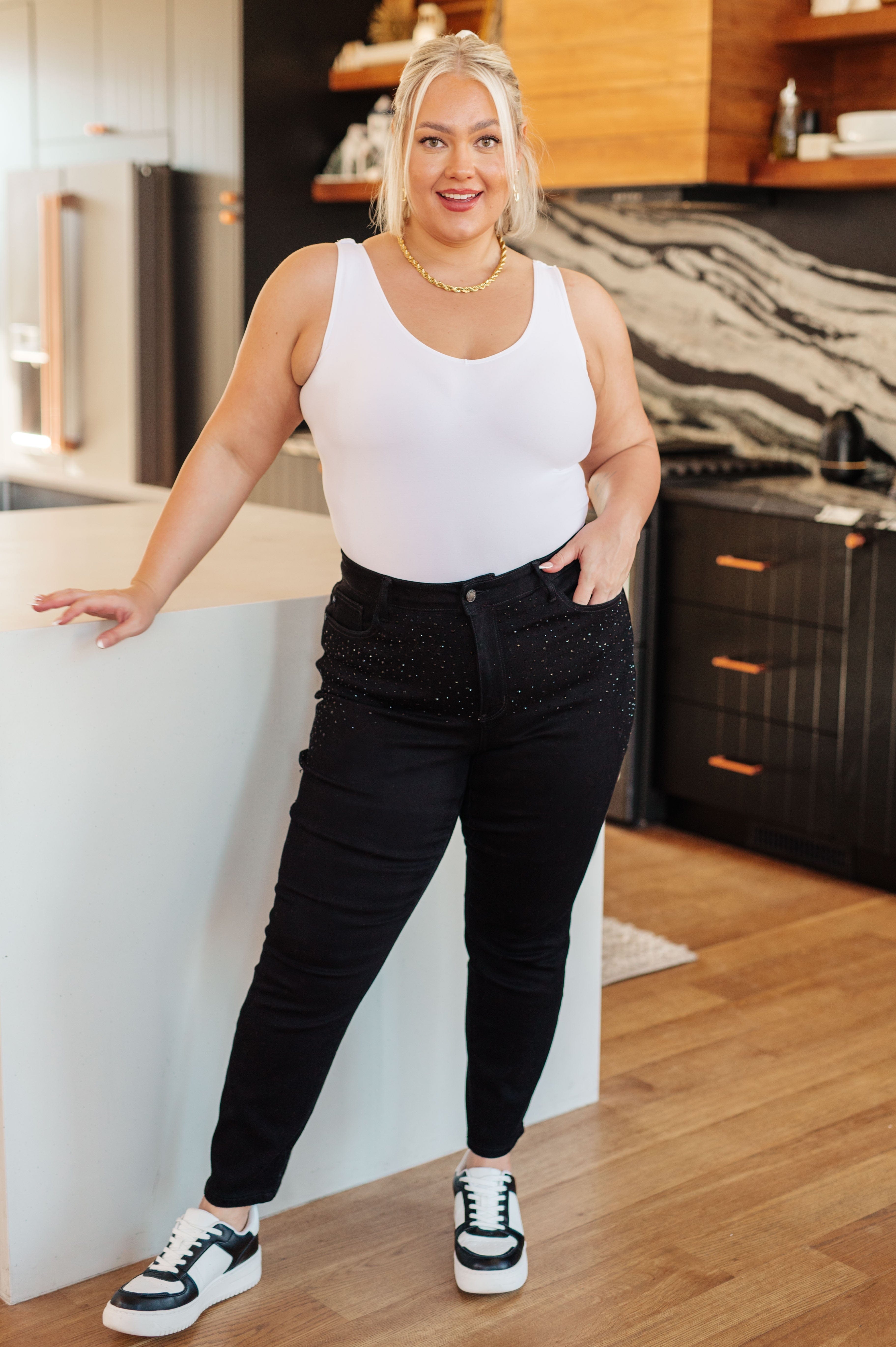 Reese Rhinestone Slim Fit Jeans in Black-Womens-Stay Foxy Boutique, Florissant, Missouri