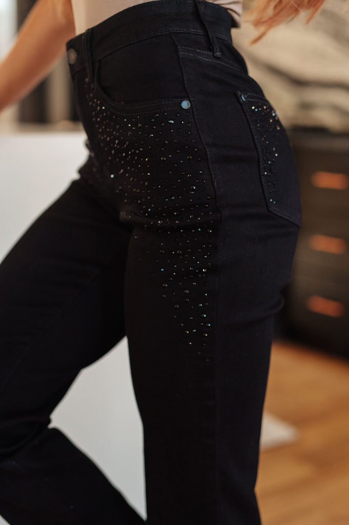 Reese Rhinestone Slim Fit Jeans in Black-Womens-Stay Foxy Boutique, Florissant, Missouri