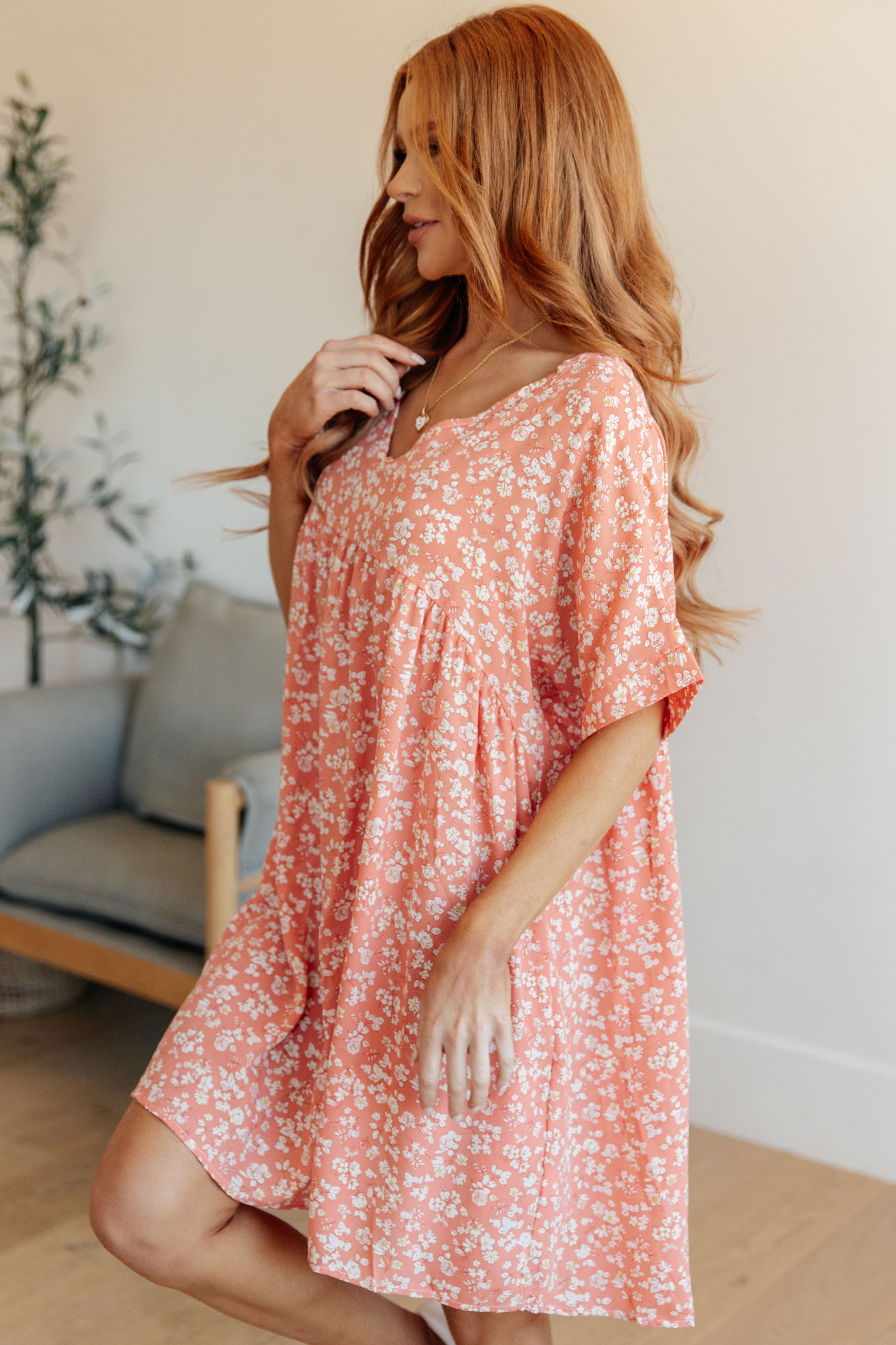Rodeo Lights Dolman Sleeve Dress in Coral Floral-Dresses-Stay Foxy Boutique, Florissant, Missouri